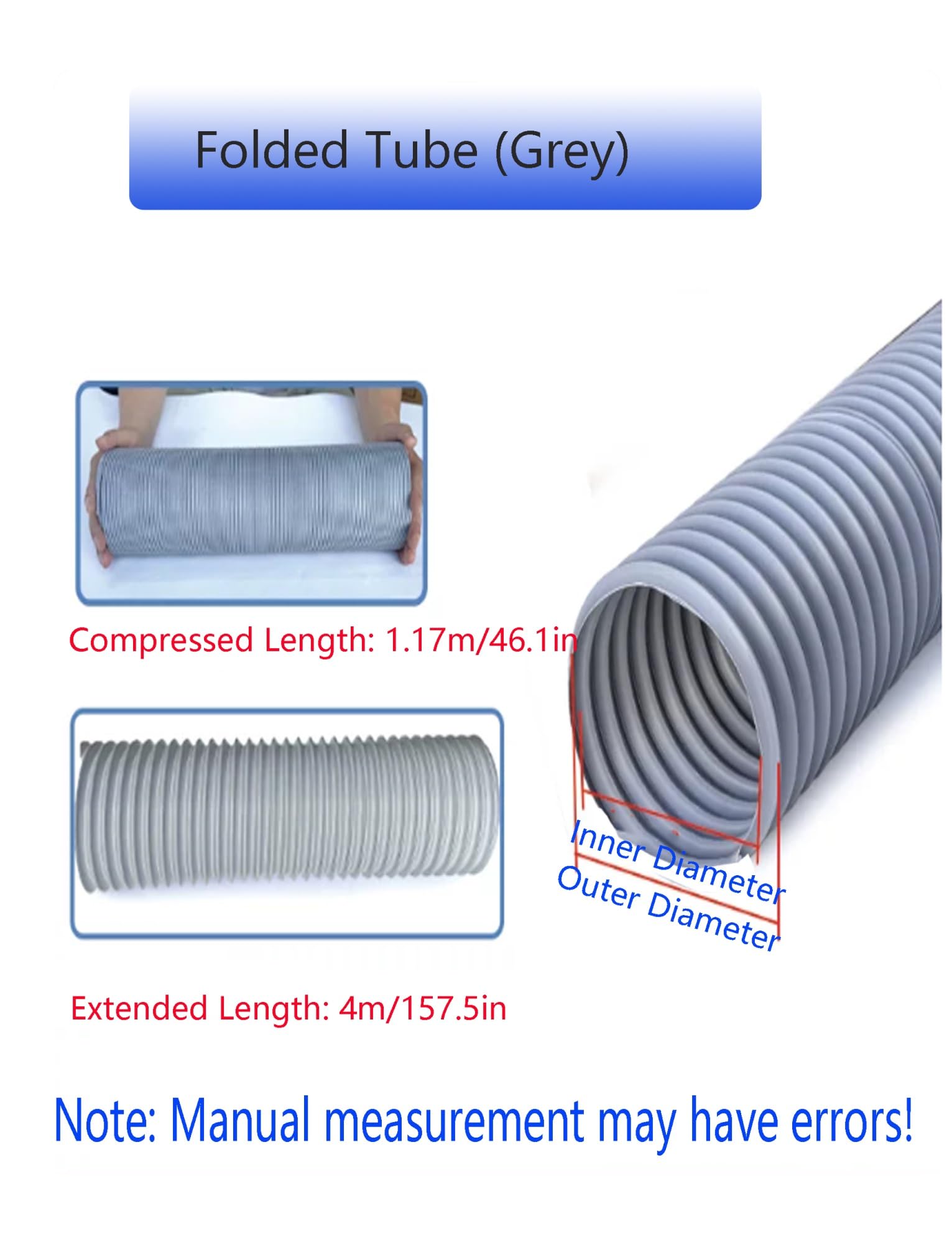 Tubo corrugado de drenaje engrosado de PVC Flexible gris adecuado for baño, fregadero de cocina y drenaje al aire libre(40x4000mm/1.57")