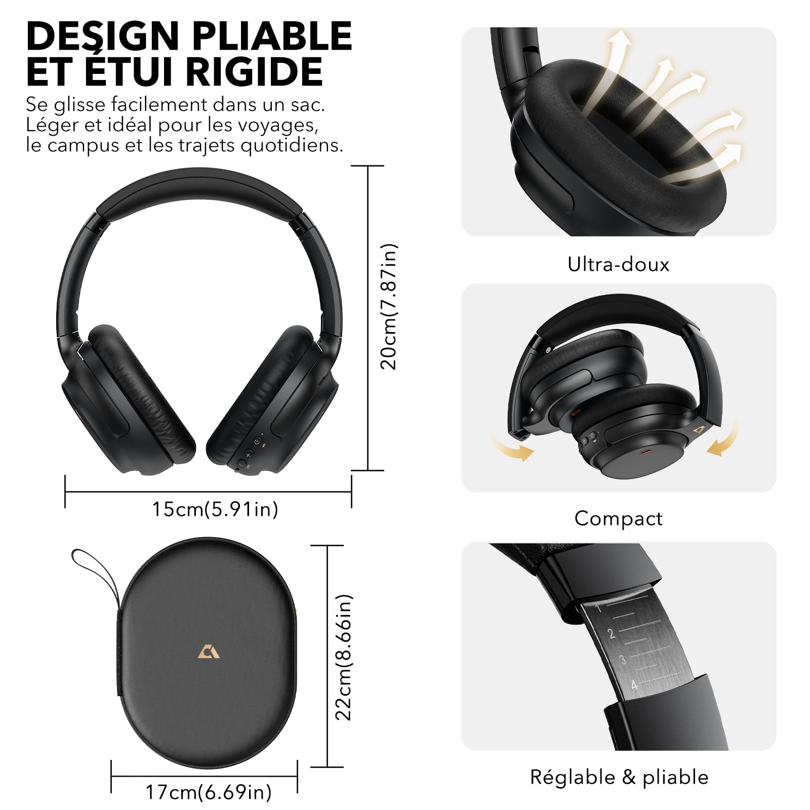 1Mii E700 Casque Bluetooth sans Fil avec Réduction de Bruit Active, Noir | ANC Hybride, Hi-Res Audio LDAC, Confortable pour Trajets, Voyage, Études, aptX Low Latency pour TV, Maison, Bureau, Avion