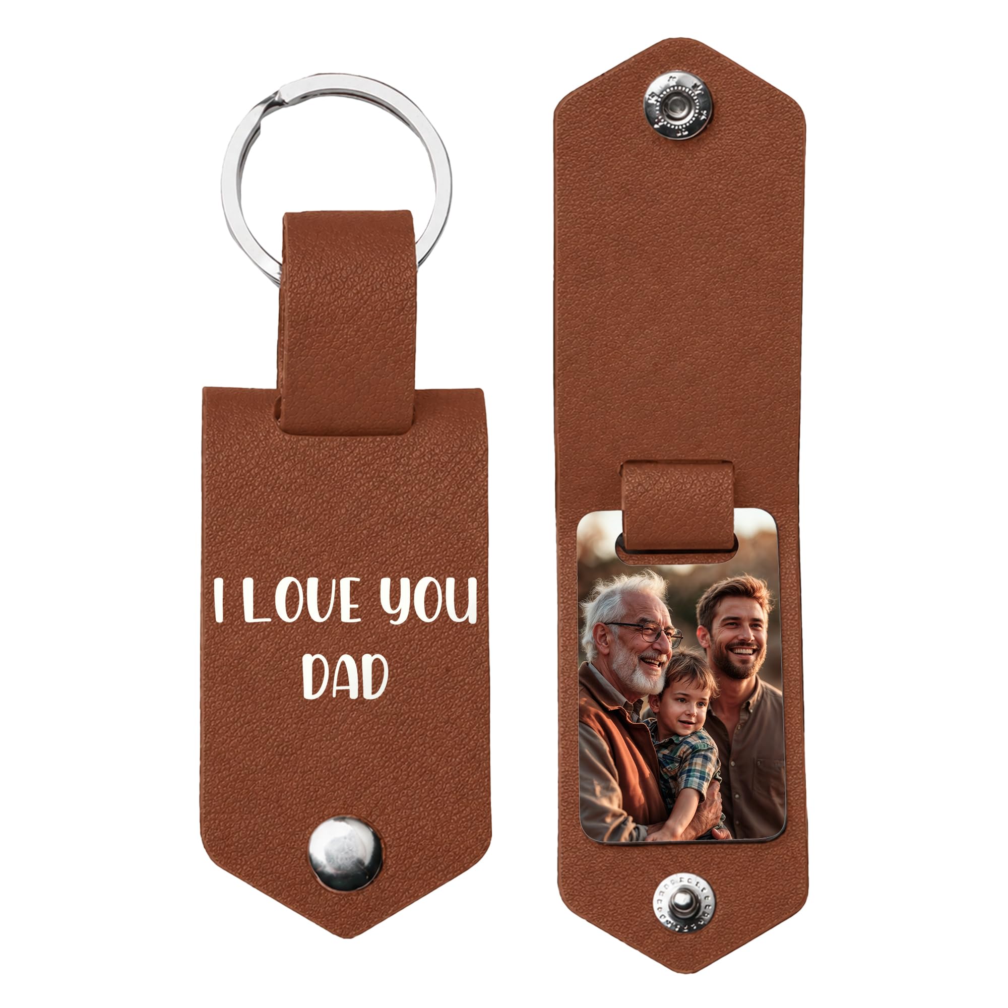 Print Maniacs Personalised Leather Keyring Custom Photo Text Gift for Dad Fathers Day Gift for Him Daddy Keychain Engraved Message Key Ring for Husband Boyfriend Birthday Gift Keepsake Present