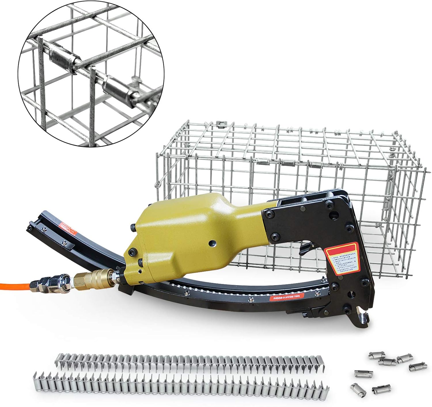 M66B Pneumatic Clinch Clip Tool with 2 Strips of Clips Hartco Clipper Vertex Fastening Air Power Clinching Tool Professional Clip Tool Clinching Gun for Mattress Spring, Fencing, Fastening - - 