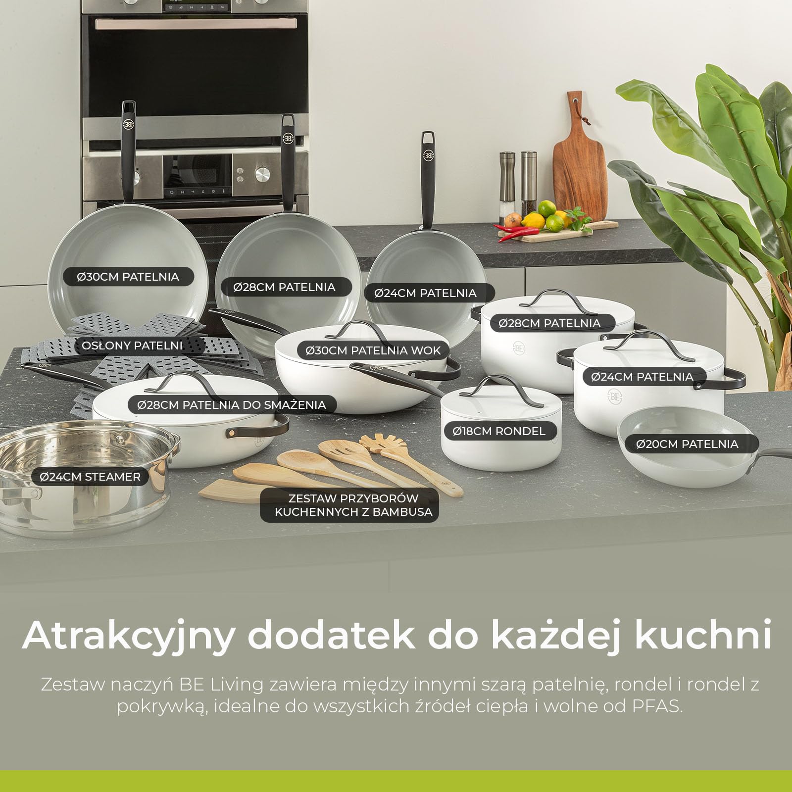 BE Living Rondel z pokrywką - Ø 28 cm - Pojemnik do gotowania indukcyjnego - Nadaje się do wszystkich źródeł ciepła - biały