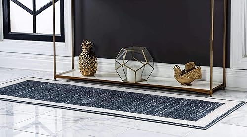 Miniatura 2 de Unique Loom Uptown Collection - Alfombra Yorkville (2 pies 2 pulgadas x 6 pies, color azul marinomarfil)