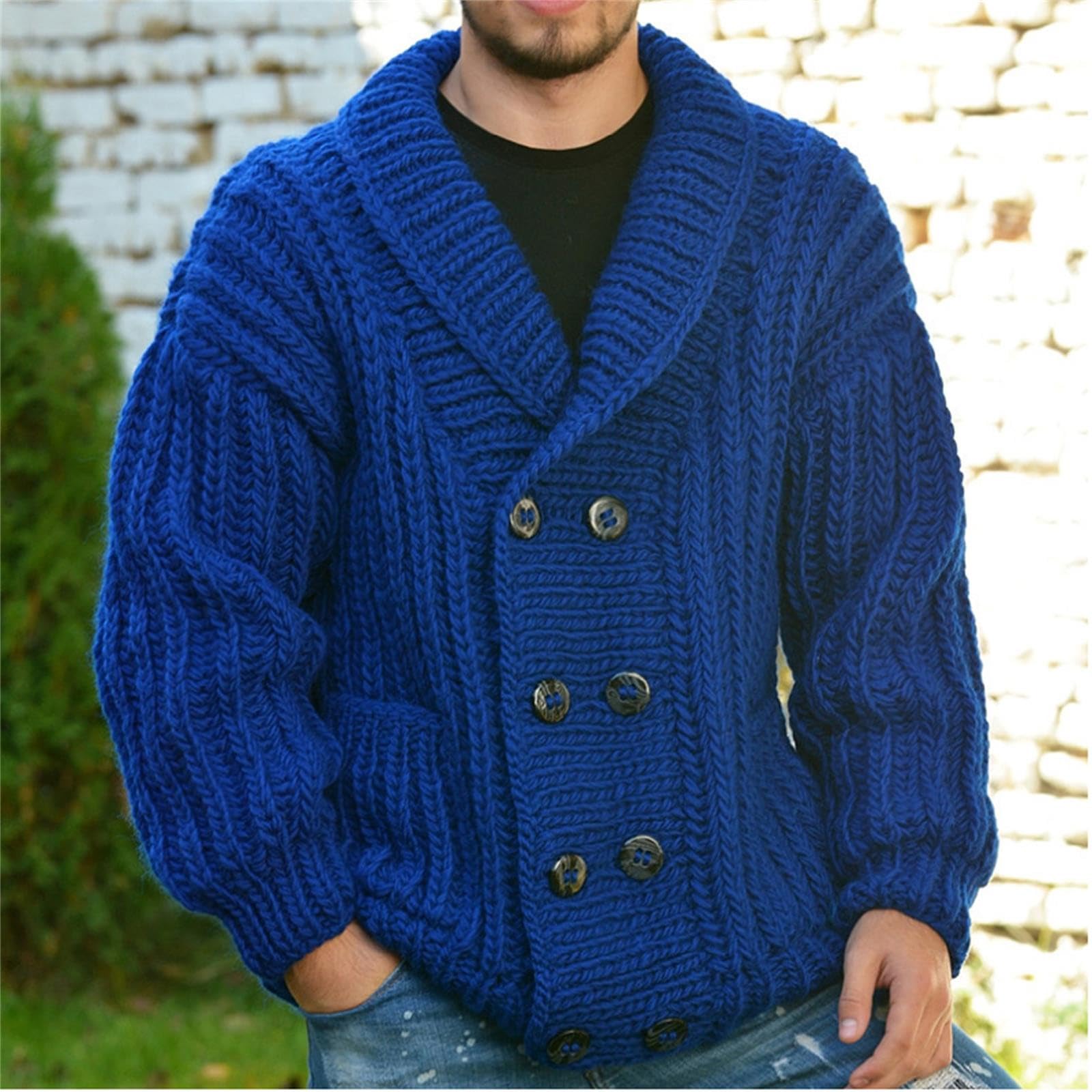 Cardigan da uomo Maglione da uomo Autunno/Inverno Addensato Doppio Petto Maglione Grosso Sciolto Giacca di Lana