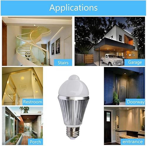 Miniatura 5 de KLED Bombillas con sensor de movimiento, 7 W, 600 lúmenes, bombillas LED inteligentes, PIR integrado, bombilla de noche activada por movimiento,