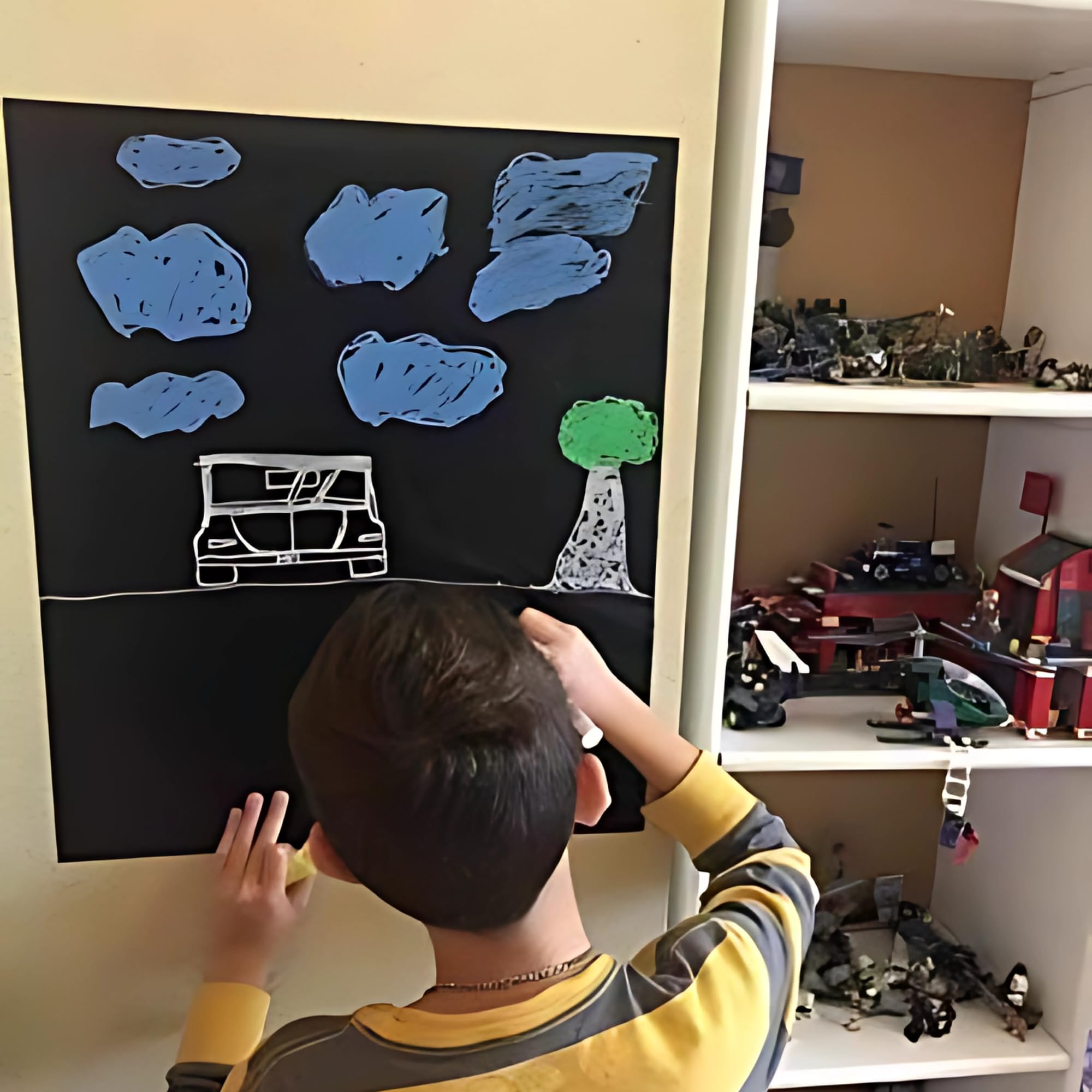 Crackles 45x200 CM Re Usable Blackboard Sticker for Kids | Self Adhesive Blackboard for Home, School, Office | Includes 5 Colorful Chalks | Easy Install, Perfect for Creative Learning -Pack of 1 1
