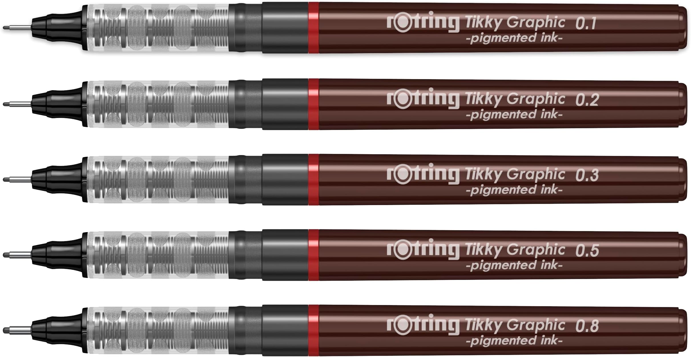 0.1mm, 0.2mm, 0.3mm, 0.5mm, 0.8mm Line Thickness Tikky Graphic Fineliner with Black Pigmented Lightfast And Water Resistant Ink For Long Life Drawings, Sketching, Non-Refillable, 5 Pen Set