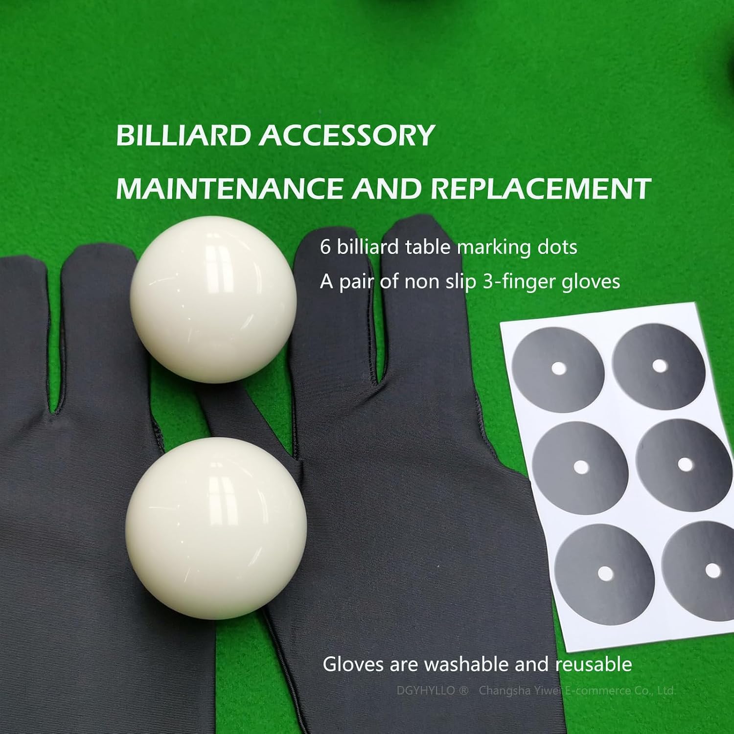 2-1/4" 6 oz Regulation White Billiard/Pool Cue Balls 2-Pack | with Three Finger Billiard Gloves and 6 Pool Table Marker Spots/Dots Billiard Table Accessory Replacement