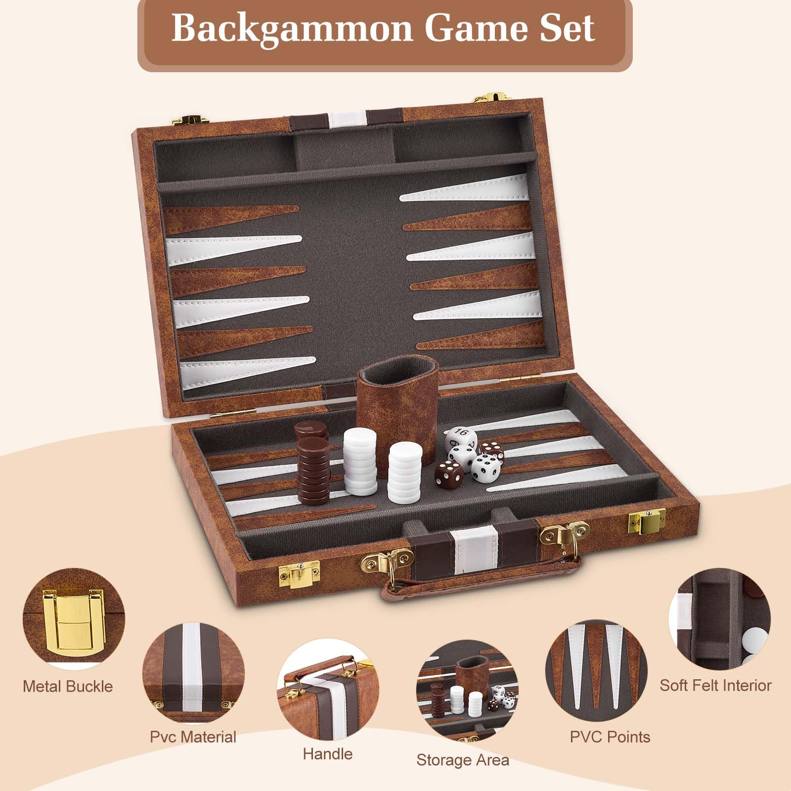 Backgammon Set, Travel Portable Traditional Board Game with Premium Leather Case - Image 2