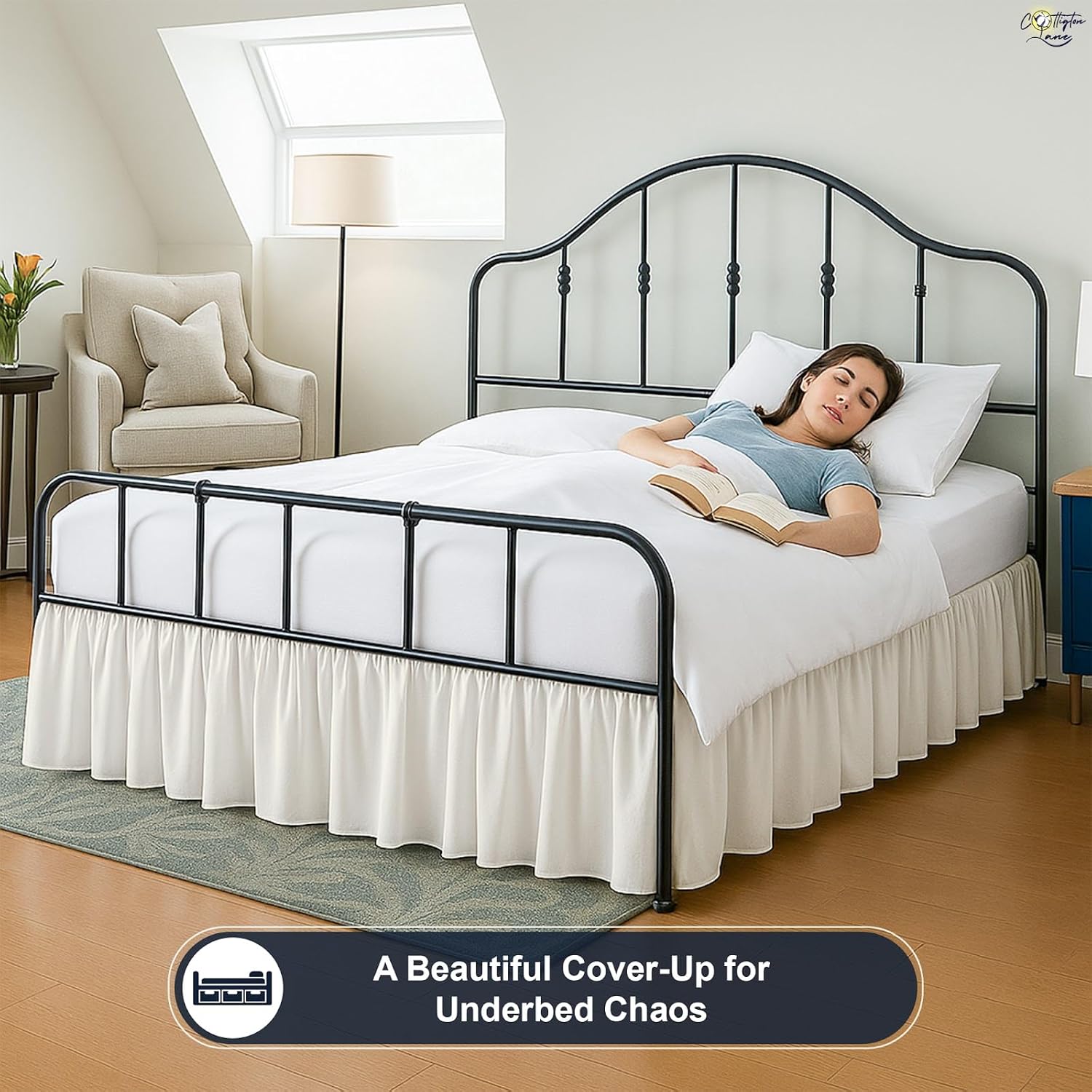 Cottington Lane Ruffled Bed Skirt Queen Size with Split Corner, Brushed Microfiber Hotel Quality Ivory Dust Ruffle, 15 Inch Drop Gathered Bedskirt, Soft and Stylish, Shrinkage and Fade Resistant