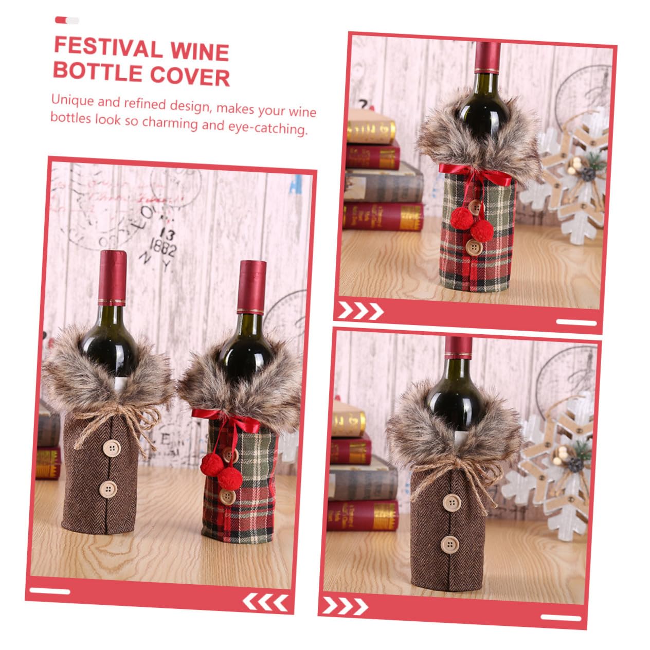 VERDANVERSE 2 Pièces Housse de Bouteille de Vin pour Noël Housse Festive pour Fêtes Lot