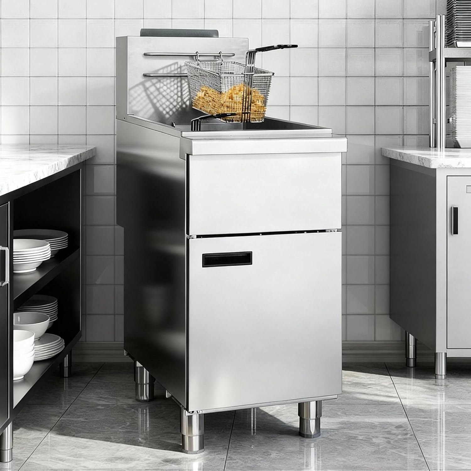 3-Tube Commercial Propane Gas Deep Fryer 90,000 BTU – 40lbs Oil Capacity Restaurant LP Gas Fryer, Thermostat Control 200°F-400°F, CSA