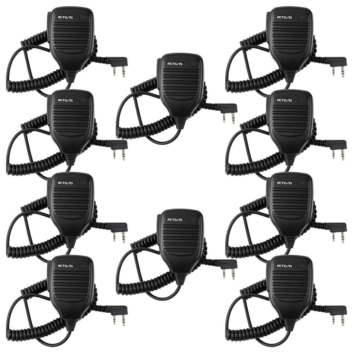 Retevis HK001 - Microfono con altoparlante a 2 pin, per radio bidirezionali Arcshell AR-5 Baofeng UV-5R BF-888S Retevis H-777 RT21 RT22 RT27, confezione da 10, colore: Nero