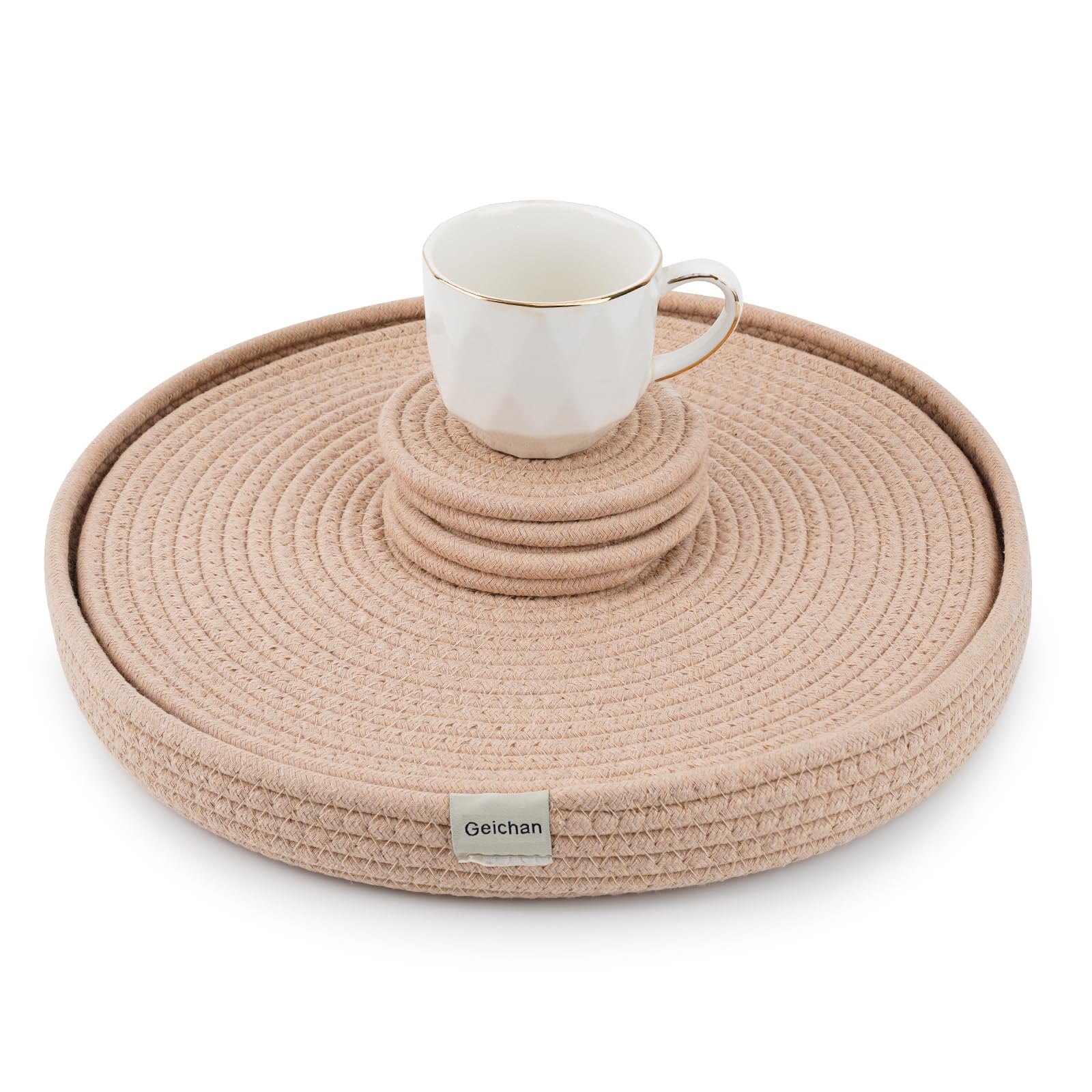 Placemats Set of 4,13 inch White Round Table Mats -Natural Woven Cotton Rope Heat Resistant Place mats for Dinner Plates,Heat Resistant Table Decor (Brown, 33cm/13 inch Set of 4)