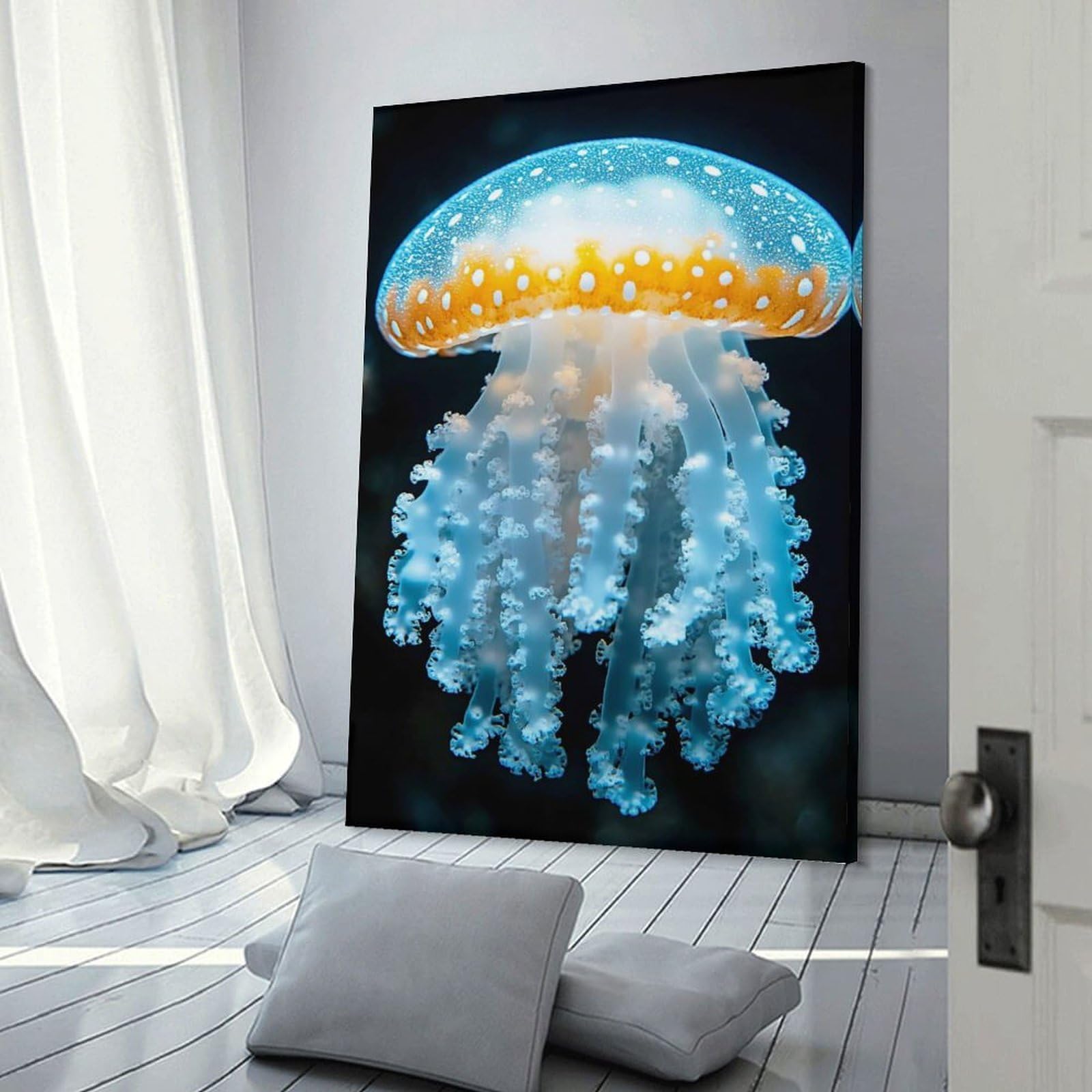 Junmoney Frame-Style-10 Spotted Jellyfish Underwater Room Decor Wall Art, 12X18inch(30X45cm), For Front Hall, Corridor Or Welcome Spaces, A Neat Decor Update For Hallways