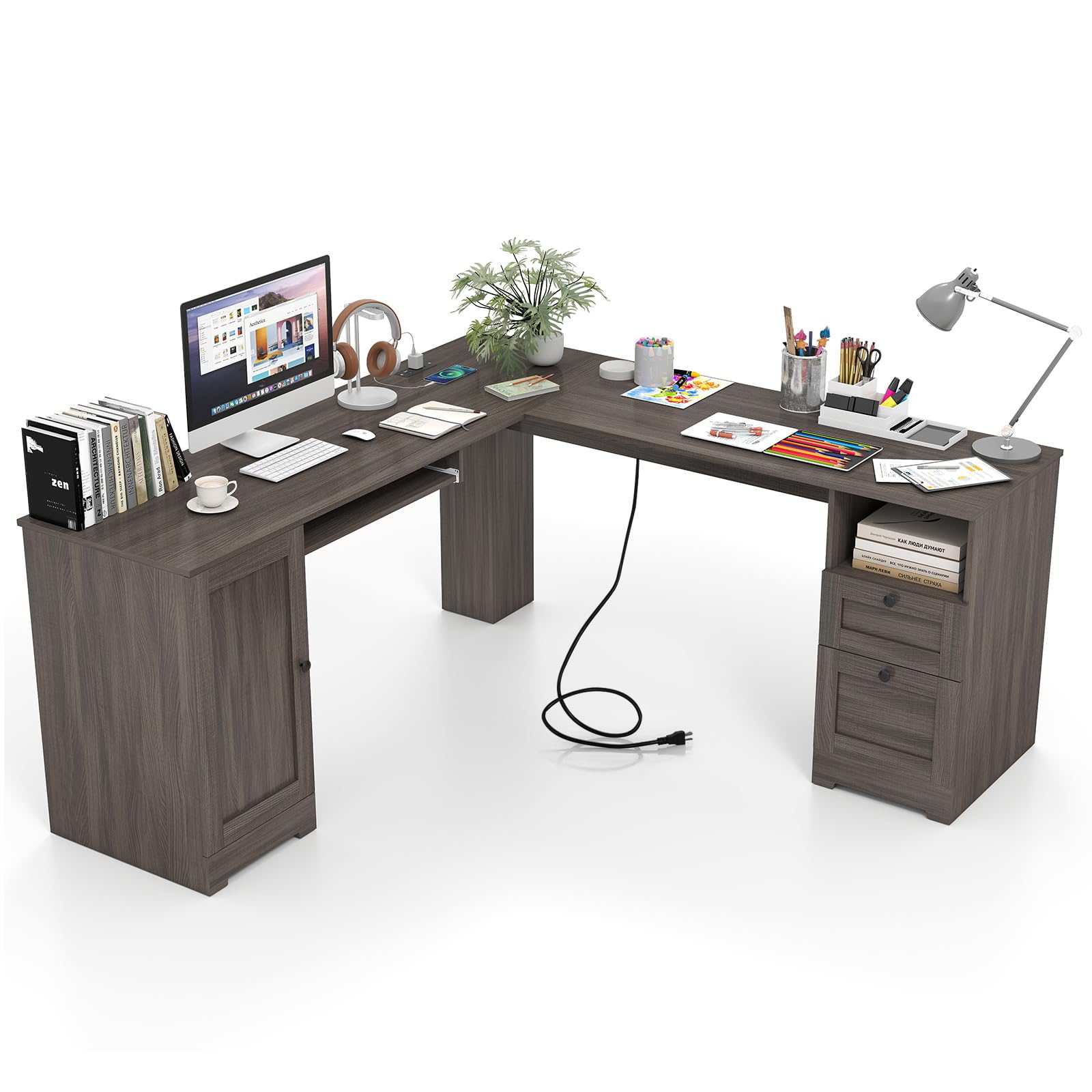 Amazon.com: Tangkula 66” x 66” L-Shaped Office Desk with Power