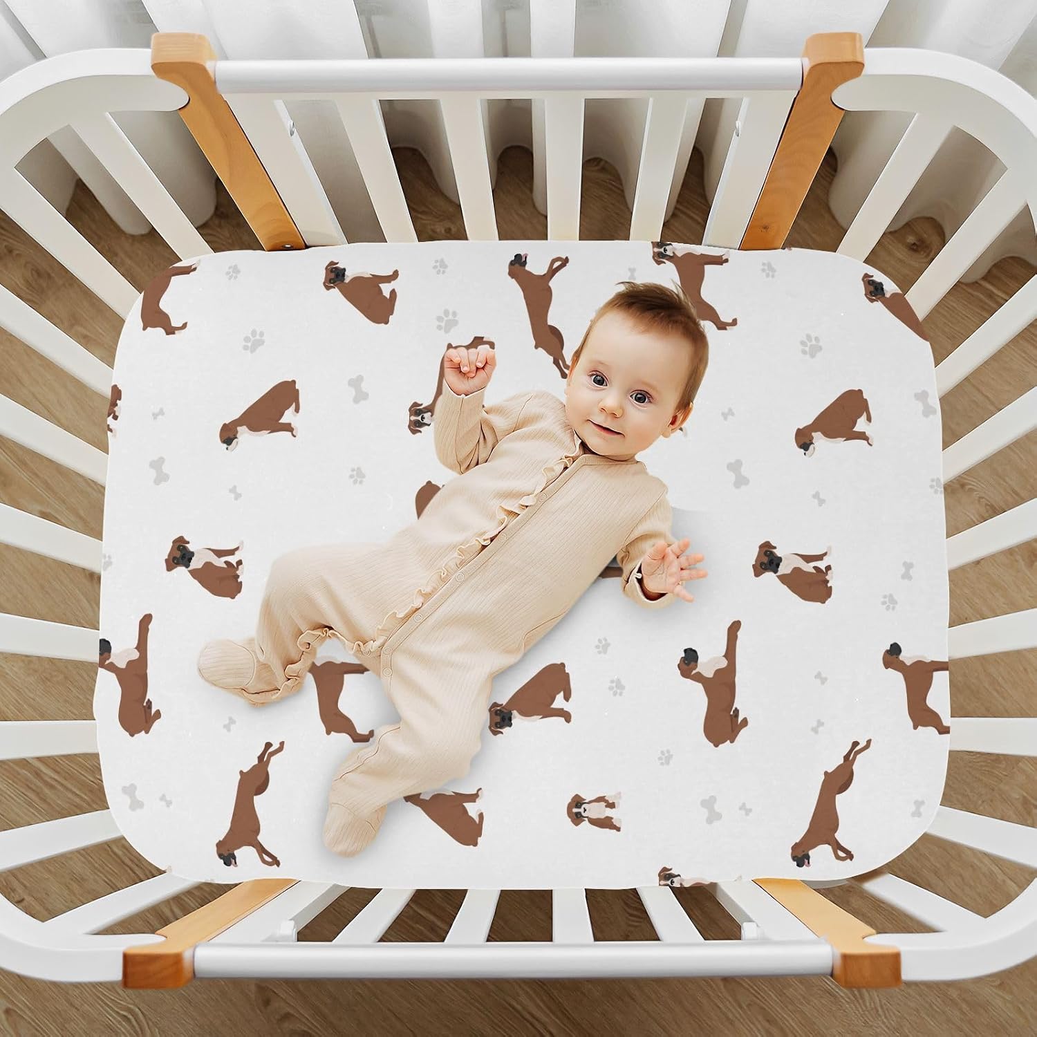 Crib Sheets for Boys Girl Boxer Dog Breathable Mini Crib Mattress Sheets Fitted,Toddler Baby Sheets for Crib Mattress Soft & Breathable 39 * 27 * 5In