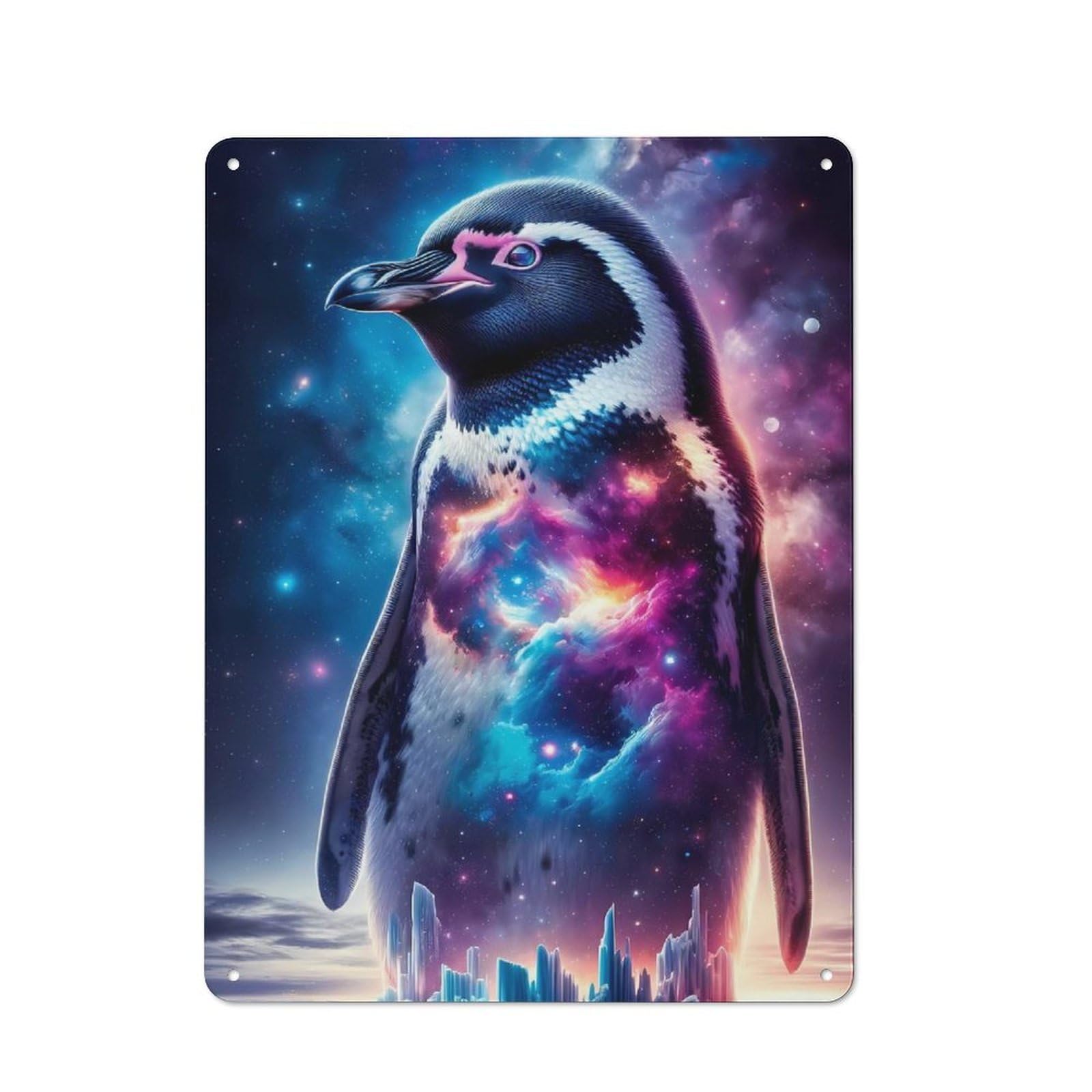 Junmoney Style-6 Tin Wall Plaque 40X30cm With Cosmic Penguin For Dining Room Or Kitchen, Winter Wall Decor For Dining Room Decor Fans