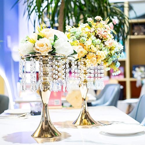 Miniatura 7 de Jarrones dorados para centros de mesa de boda, juego de 10 soportes de cristal para arreglos florales, centro de mesa de metal para decoración de