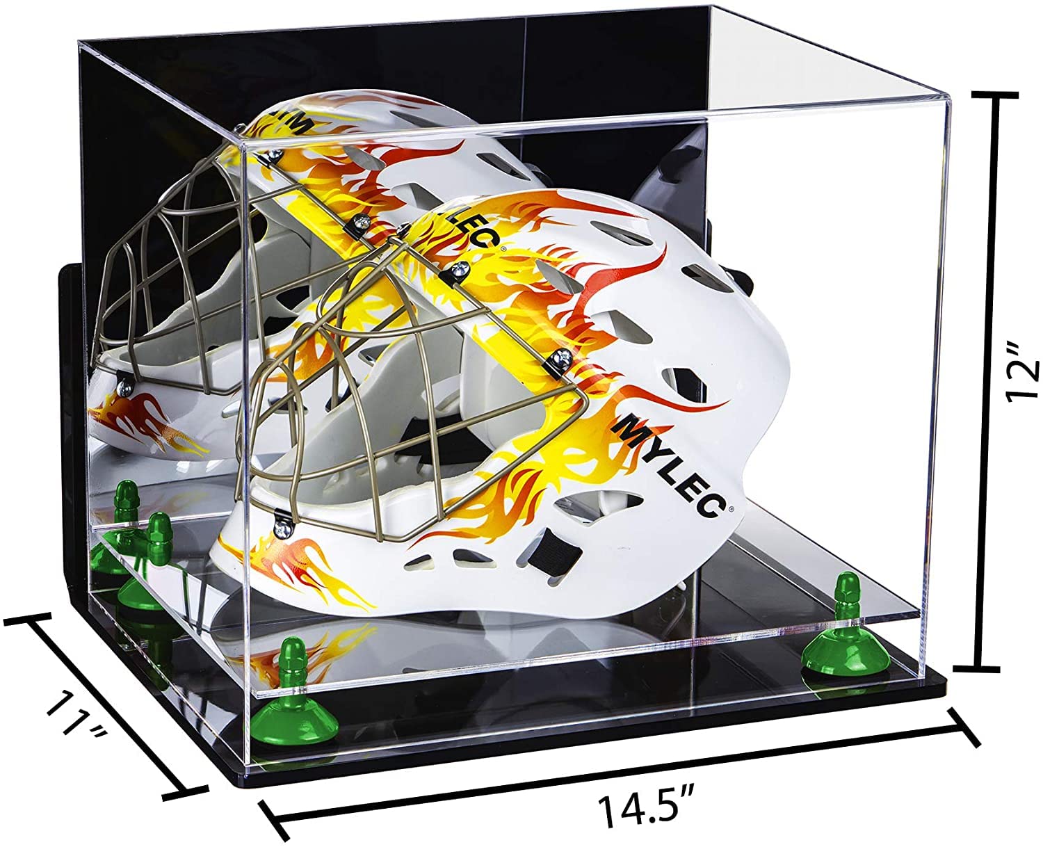 Better Display Cases Versatile Clear Acrylic Display Case - Large Rectangle Box with Mirror Case, Green Risers, Wall Mount and Clear Base 14.5