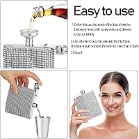 Vista 5 de Diamond - Frascos de cadera de acero inoxidable con purpurina a prueba de fugas con embudo, frasco de cadera con diamantes de imitación, lindo