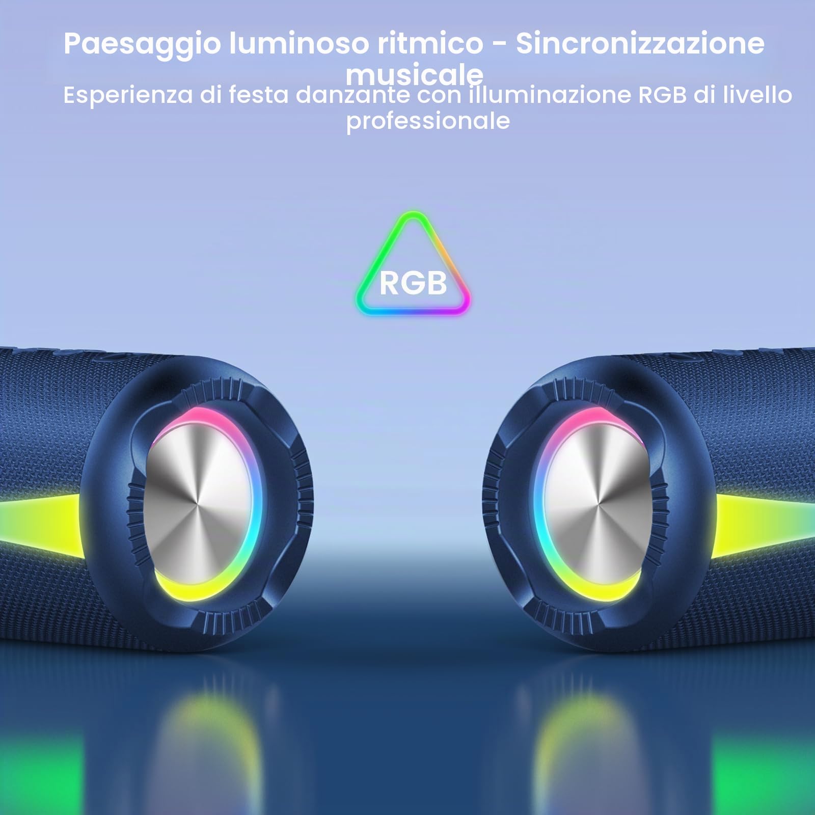 Cassa Bluetooth Portatile Potente 20W, Altoparlante Bluetooth 5.4 con HD Microfono, Luce RGB, Accoppiamento TWS, 20 Ore, Audio HiFi Stereo, IP7 Impermeabile Bluetooth Speaker per Outdoor, USB-C, Blu