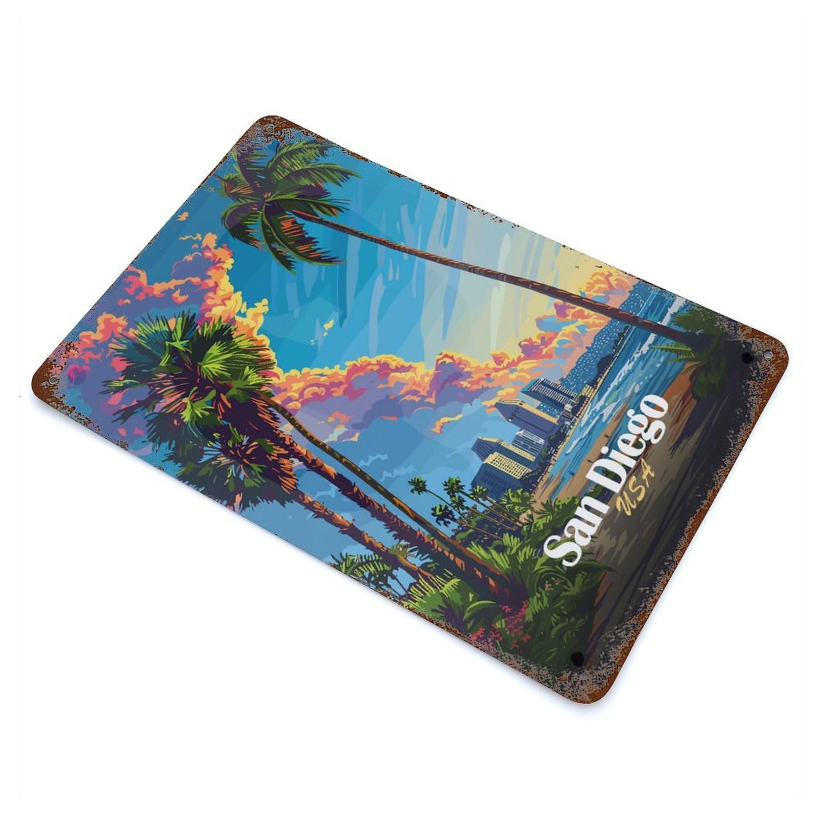 San Diego Sunset Retro Metal Sign 11.8"x7.9", for Pub, Kitchen And Man Cave Decor, Industrial Home Decor