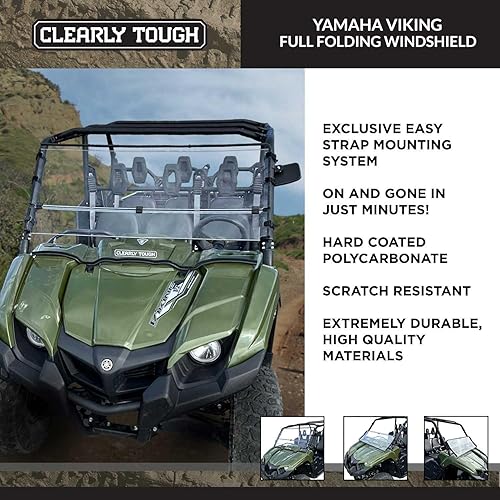 Miniatura 5 de Claramente resistente parabrisas Yamaha Viking  Full plegable  Resistente a los arañazos  lo último en versatilidad lateral  policarbonato premium