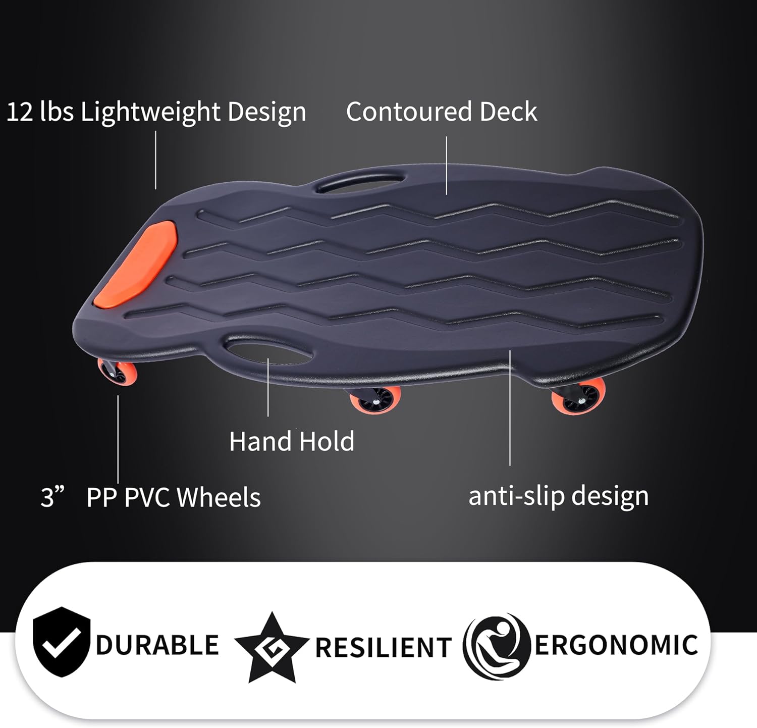 42" Mechanic Creeper Automotive Low Profile with Padded Headrest HDPE Plastic Dual Hand Hold 330lbs Capacity Garage Shop Under Car Roller Board Floor Undercarriage Board 6 Swivel Casters Carrying Bag