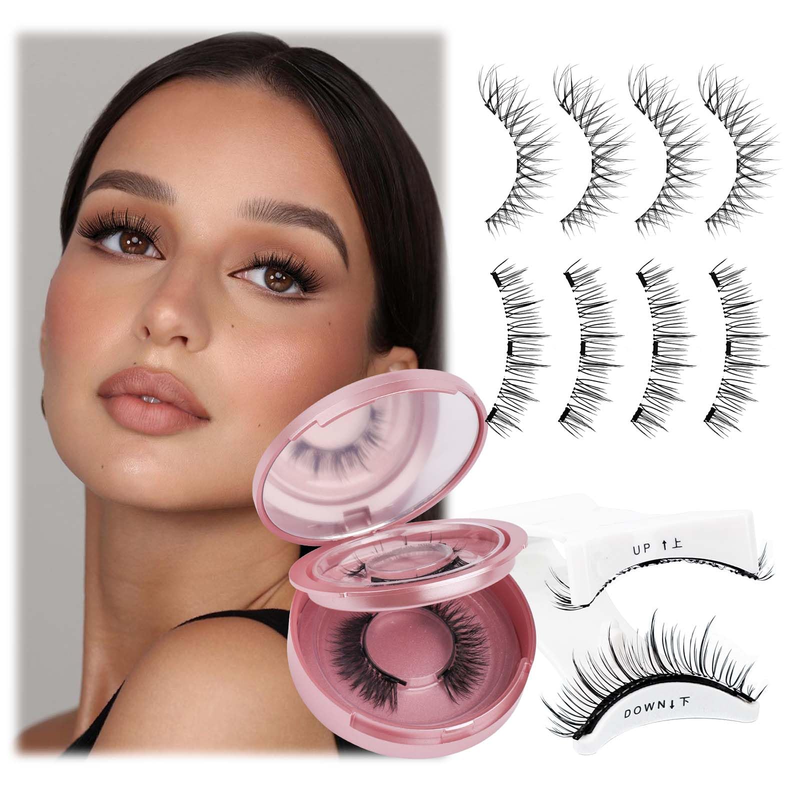 FADLASH Magnetic Eyelashes Natural Look 2 Pairs Fluffy False Eyelashes Reusable Magnetic Lashes Kit with Applicator No Glue Needed Easy to Wear and