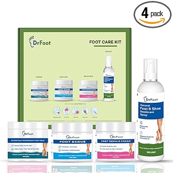 Dr Foot Care Combo (Cream 100gm +Scrub 100gm +Foot/Shoe Deodorant Spray 100ml +Epsom Salt Foot Soak 200gm)