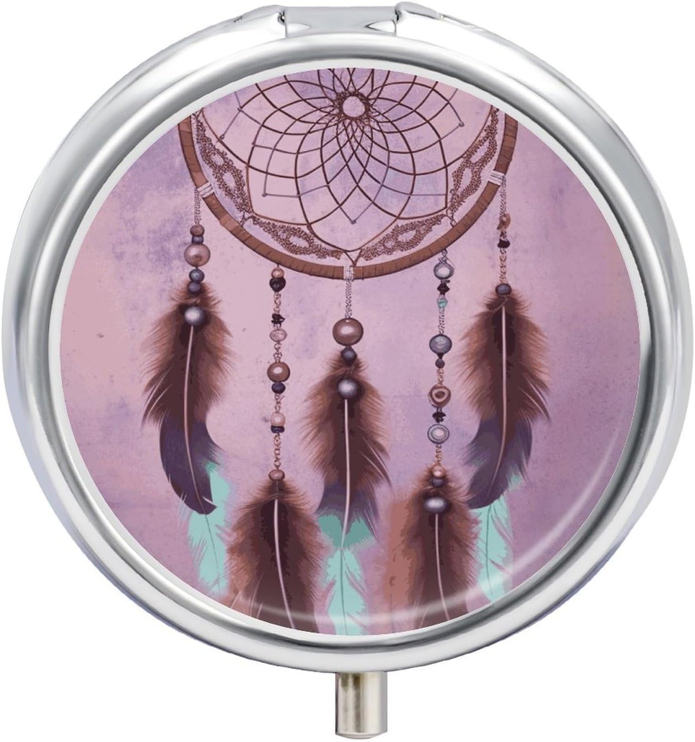 Dream Catcher 3 Compartments Pill Box with Mirror for Pocket