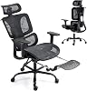 Ergonomic Office Chair with Adjustable Lumbar Support, 3D Armrests & Headrest, 135° Reclining Chair with Footrest, Swivel Desk Mesh Chair, High Back Office, Black