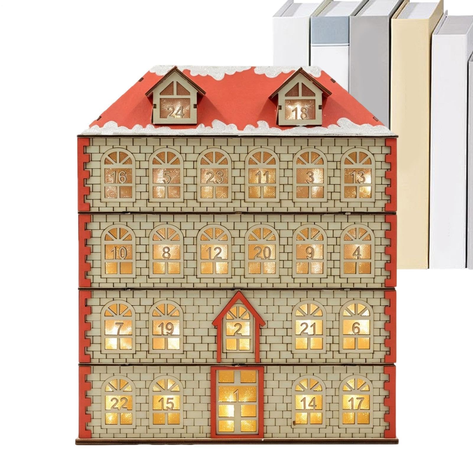 Calendrier de l'Avent en bois Décor de maison LED avec 24 tiroirs
