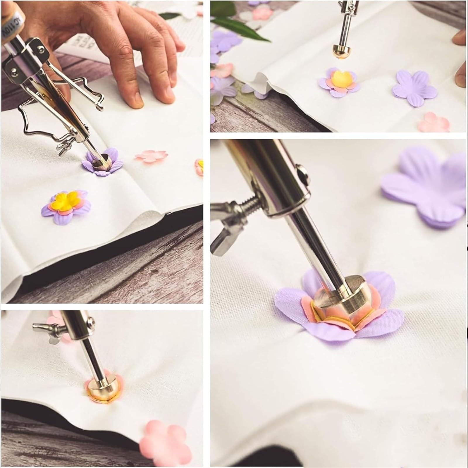 Juego de herramientas para hacer flores de tela, herramientas para hacer flores de tela con cabezales de planchado, ideal para manualidades de flores artificiales