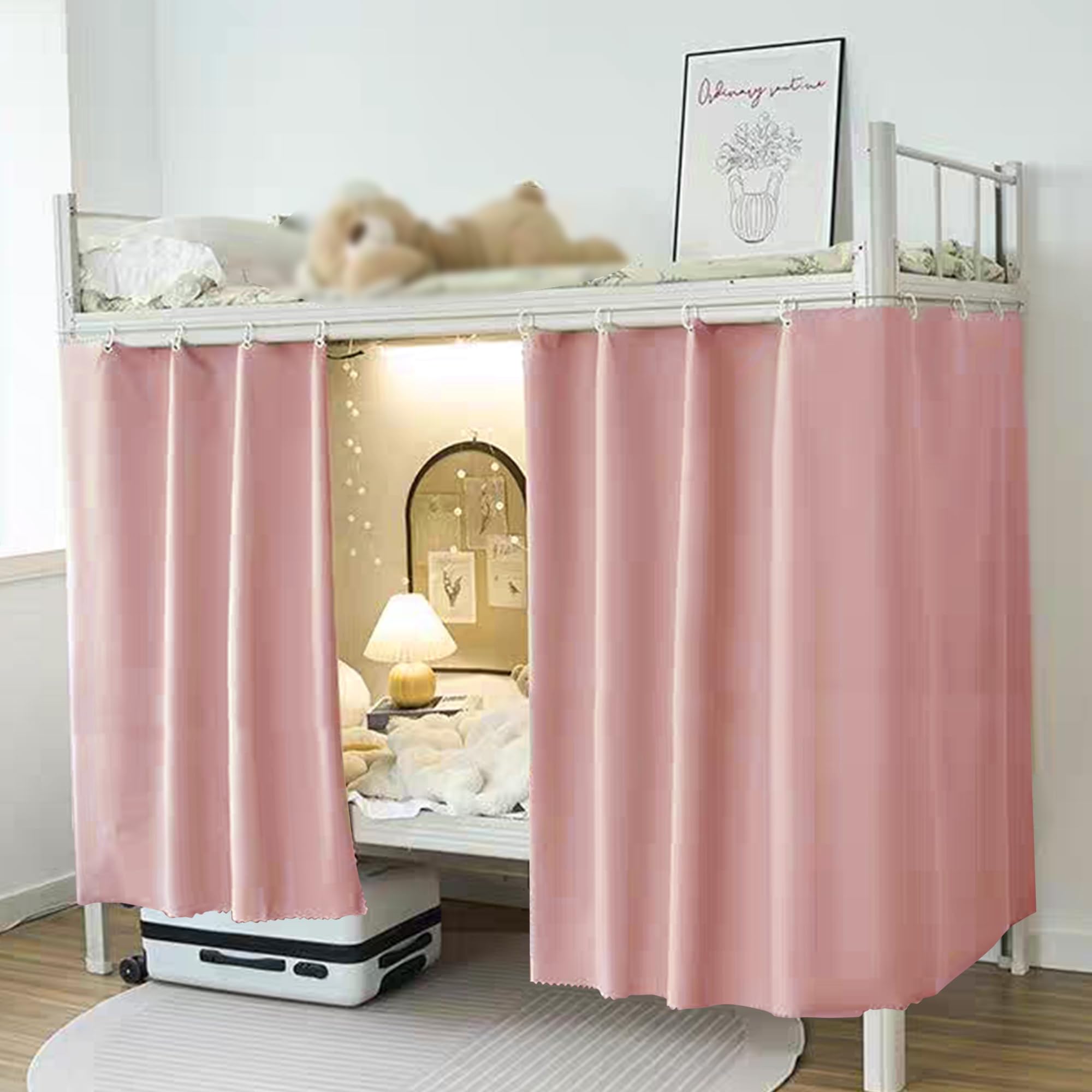 Bunk Bed Curtains Dorm Room Privacy Canopy Blackout Bunk Bed Drapes for Bottom Bunk Bed, Pink-2panels, W 59.1" x L 78.7" (2 Panels) - Image 3
