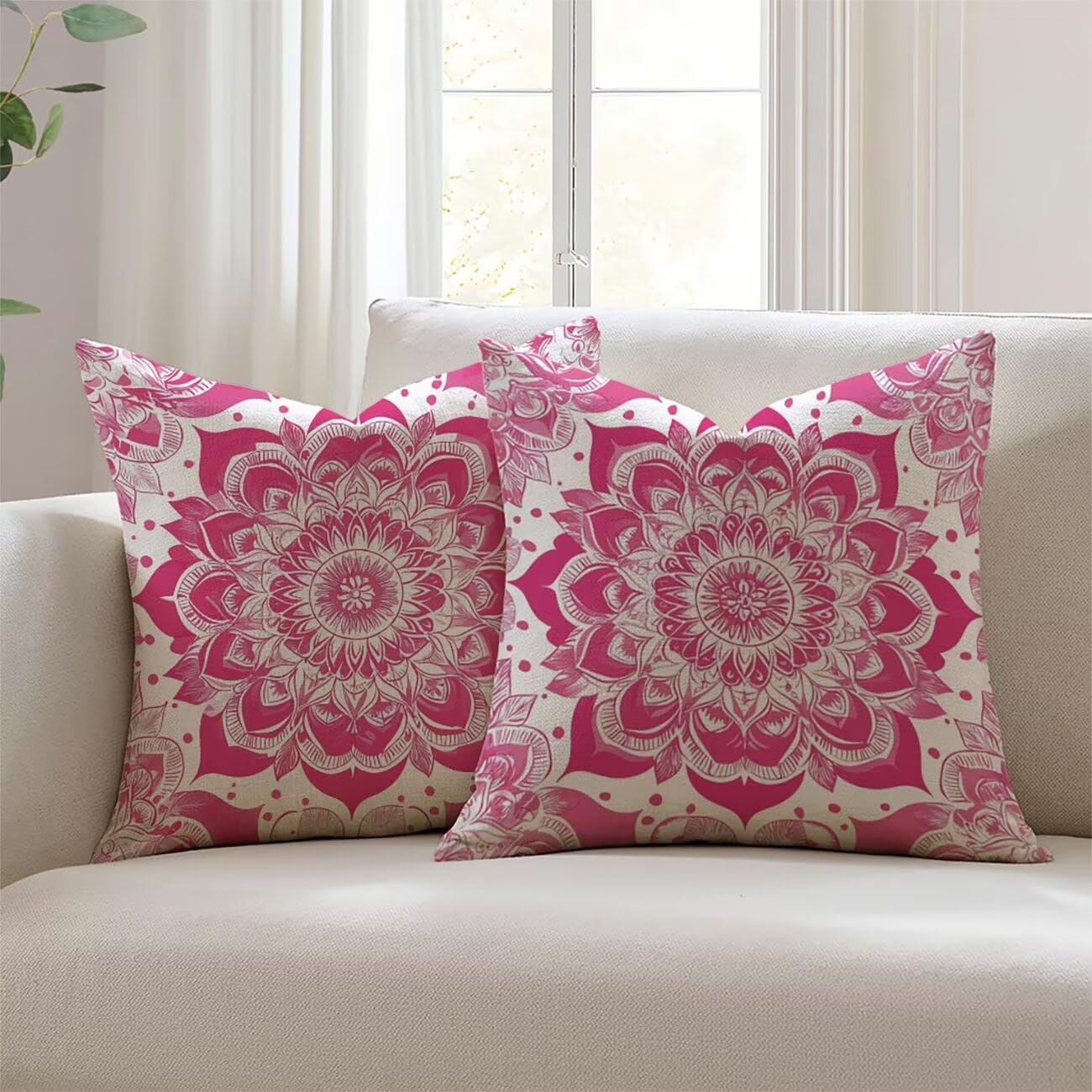 Housse de Coussin 45x45 Bohême Lin Imperméable Coussin Exterieur Canapé Salon de Jardin 2 Pcs