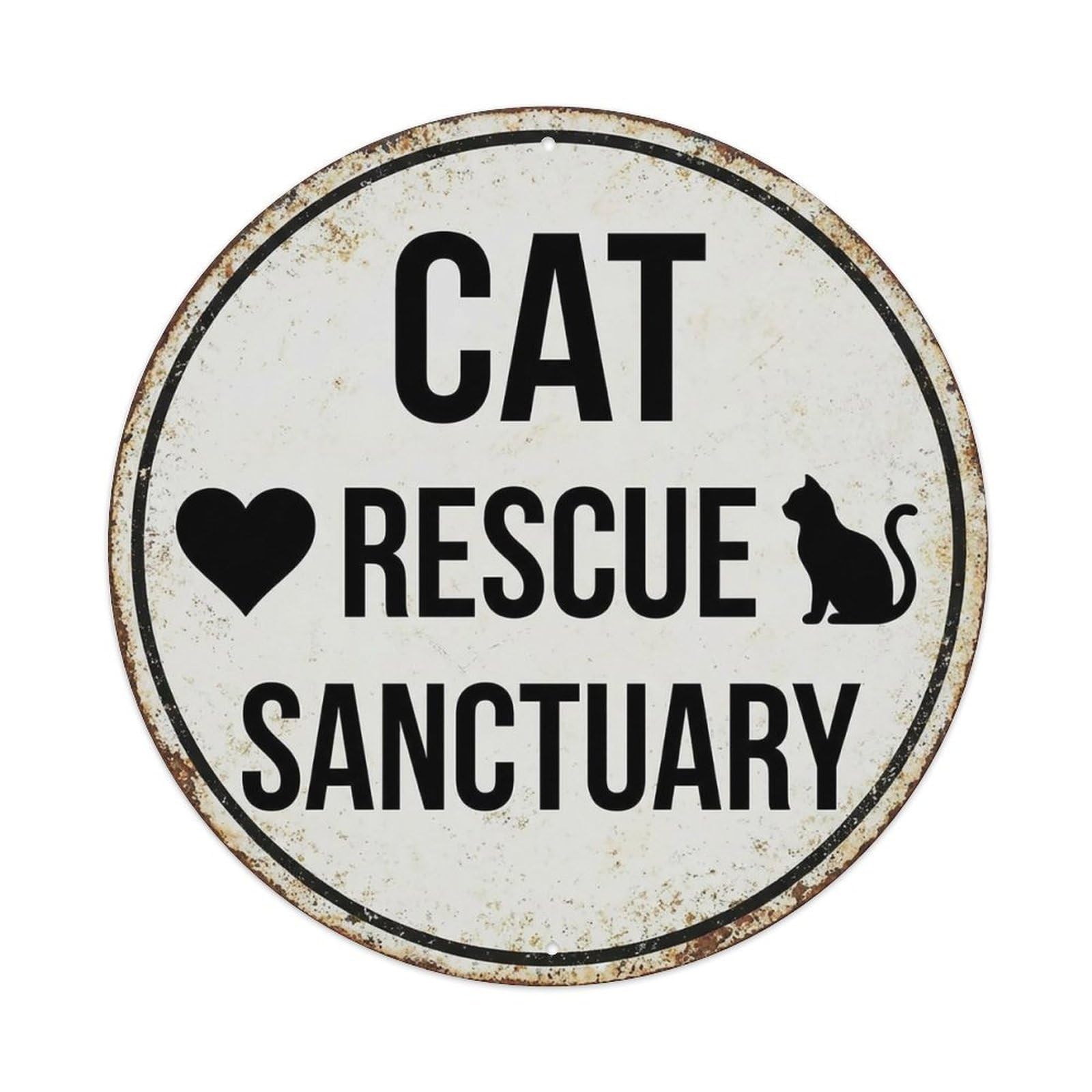 Vintage Cat Rescue Sanctuary Haven Vintage Metal Tin Sign Plaque Wall Decor for Cafe, Club Bar, Office, Garden Metal Poster 8x8Inch