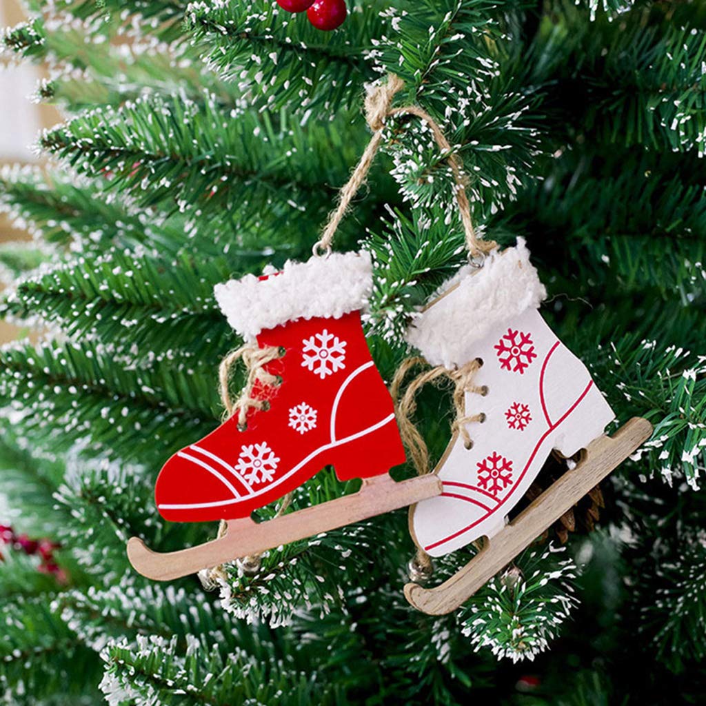 Décorations Suspendues Patin à Glace Pour Sapin De Noël - 2 Pièces Gris Blanc, Pour Mur Et Fête