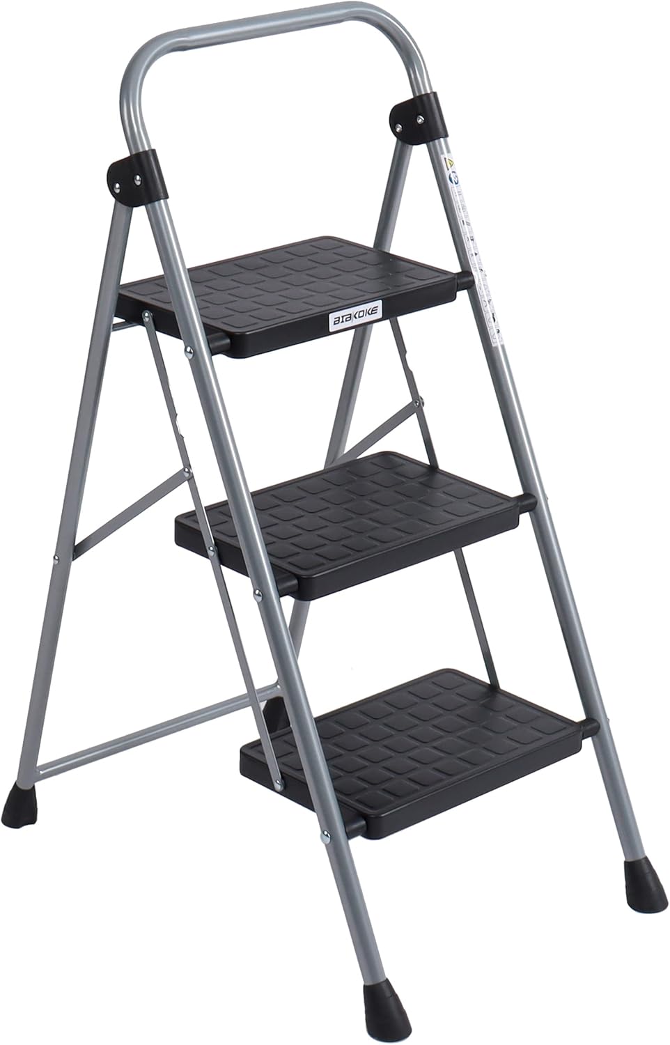 3-Step Ladders Folding Step Stool with Anti Slip Pedal and Handgrip Portable Sturdy Ladder for Home & Office 330 Lbs Silver Grey Silver Grey-round 3 Step