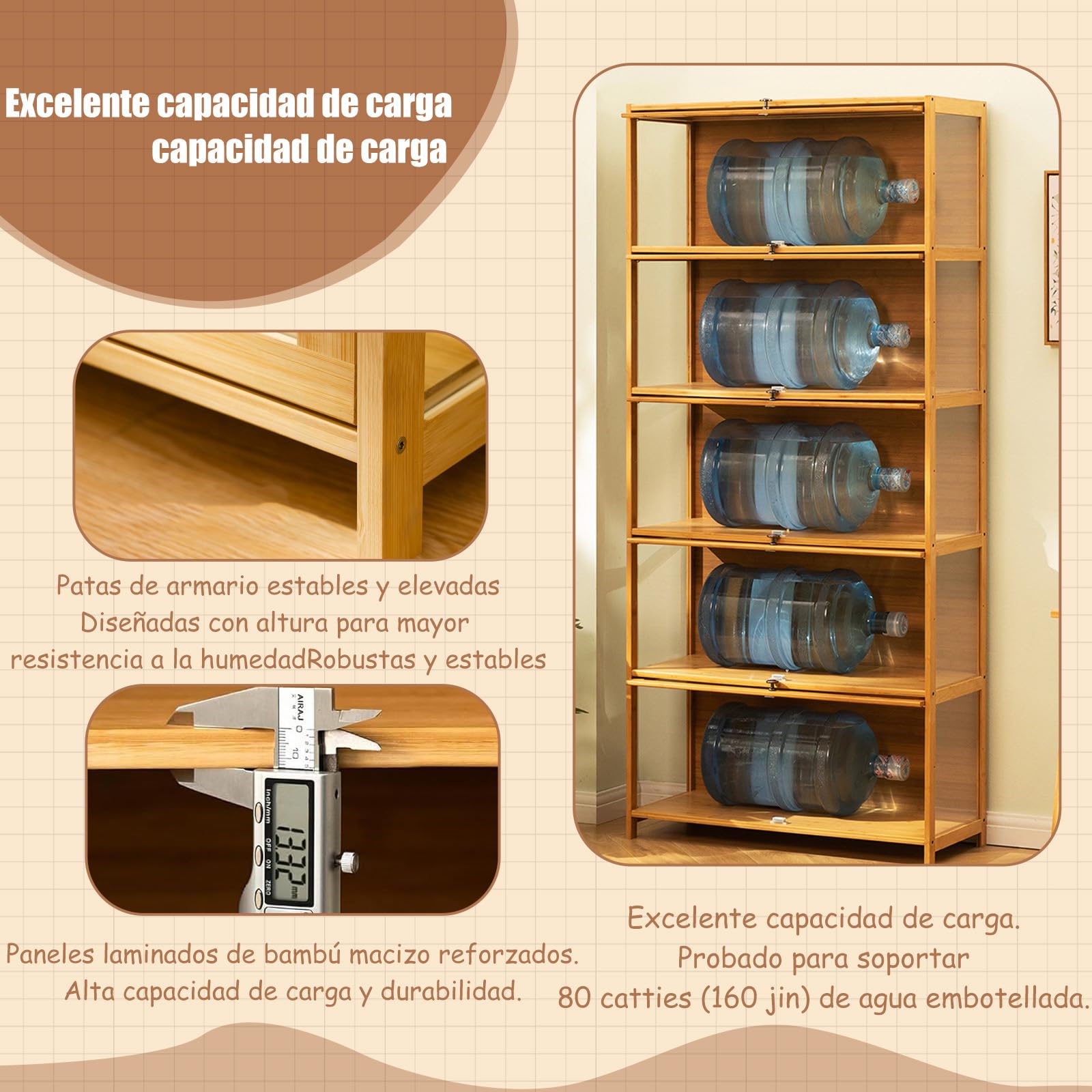 Vitrina expositora Hecho de Marco de bambú Natural,Vitrina Expositora,Multifuncional de Vidrio a Prueba de Polvo,fácil de Instalar,selado e à Prova de pó（Blanco-80×32×40cm）