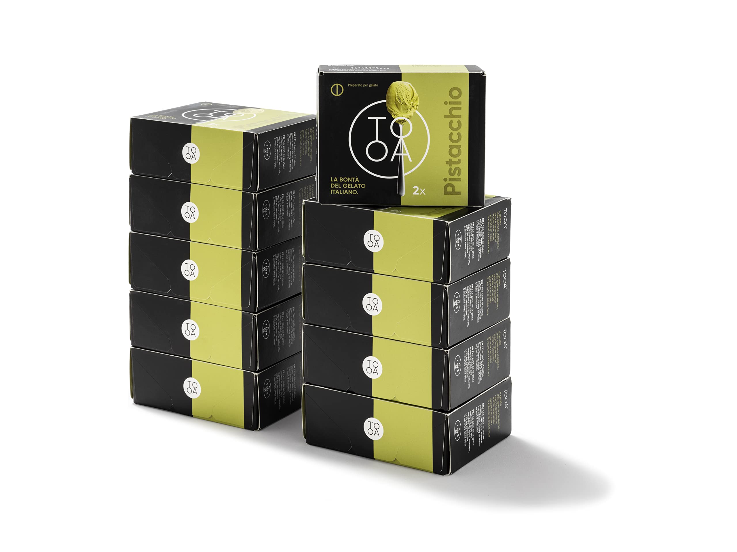 TooA Gelato al Pistacchio, 10 Astucci da 2 Brik Monoporzione (Totale 20 Brik), Pronto in Pochi Minuti, Preparato per Gelatiera TooA, Gelato Italiano 100% Naturale Senza Conservanti e Senza Glutine