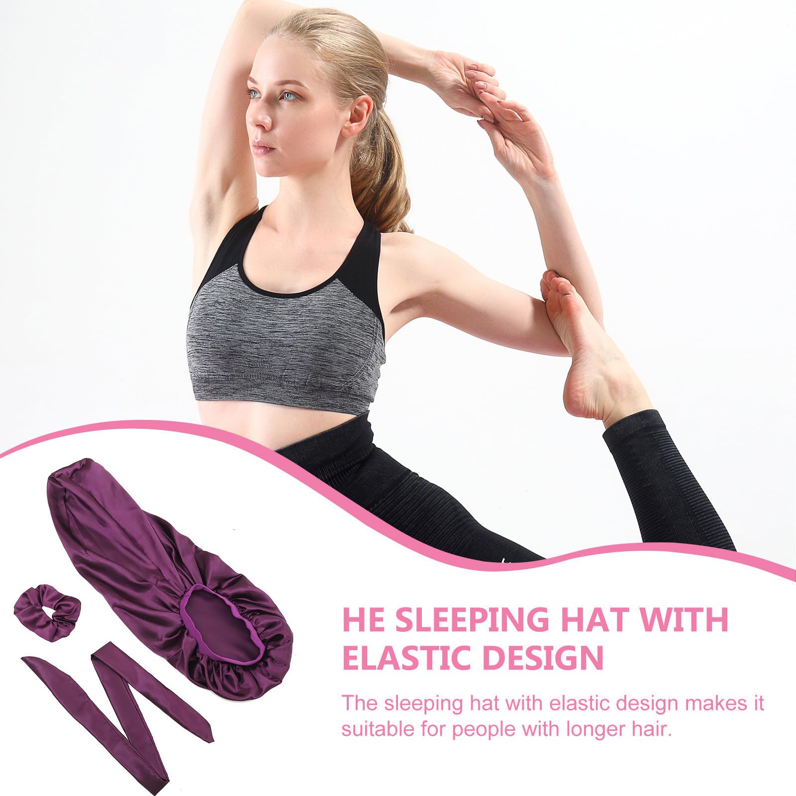 Toyvian Bonnet de Nuit Bonnet Long Élastique Confortable pour Cheveux Bouclés en Satin Protège les Cheveux Pendant le Sommeil Tâches Ménagères, Couleur Pourpre
