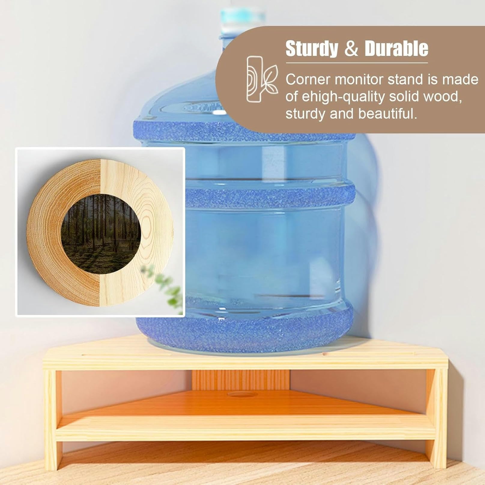 Supporto per Monitor angolare in Legno massello, Supporto ergonomico per Schermo Triangolare con Doppio Spazio di archiviazione, Robusto Supporto Organizer da scrivania p