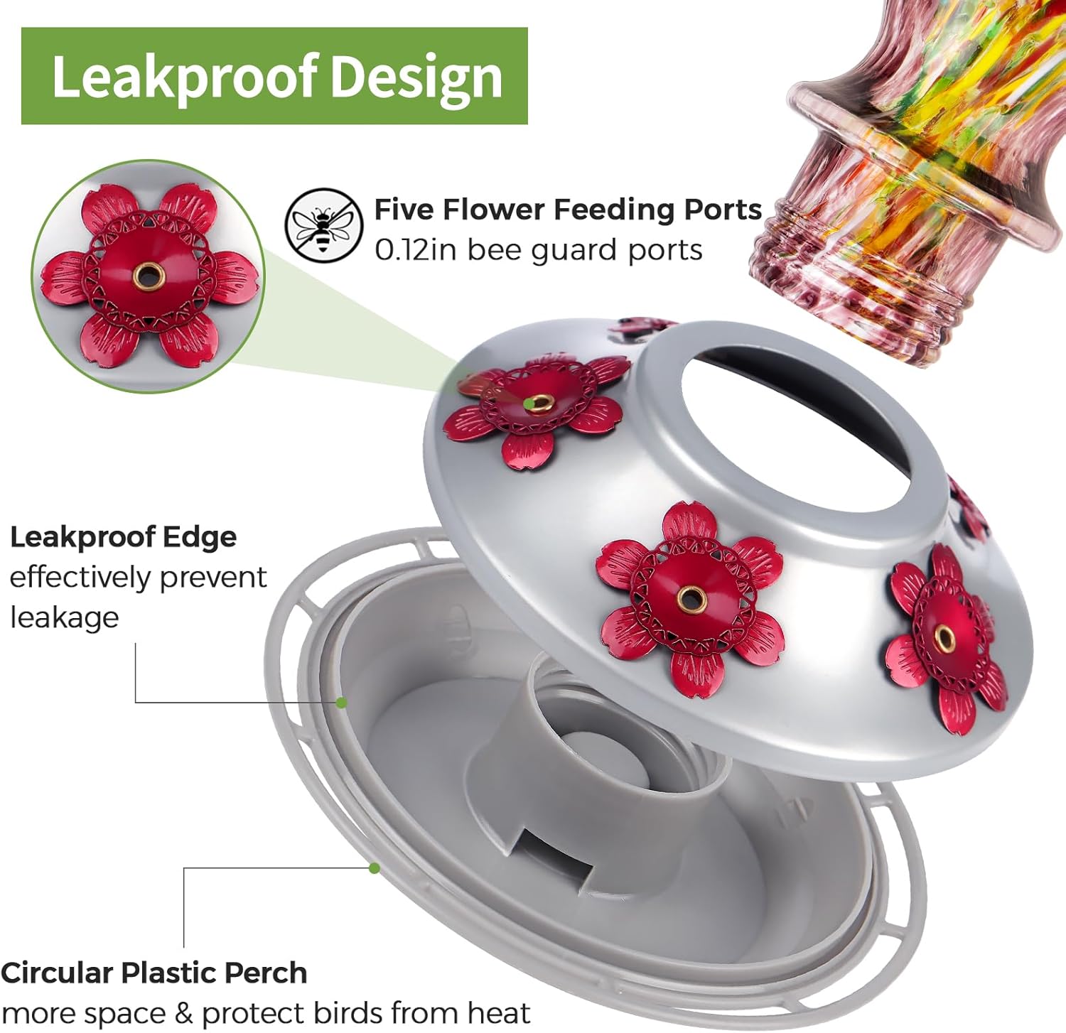 Hummingbird Feeders for Outdoors Hanging, BOLITE Glass Hummingbird Feeder, Hand Blown Twisted with Ant Moat and Five Feeding Ports, 24 Ounces, Leak Proof, Purple, Gifts for Women Men