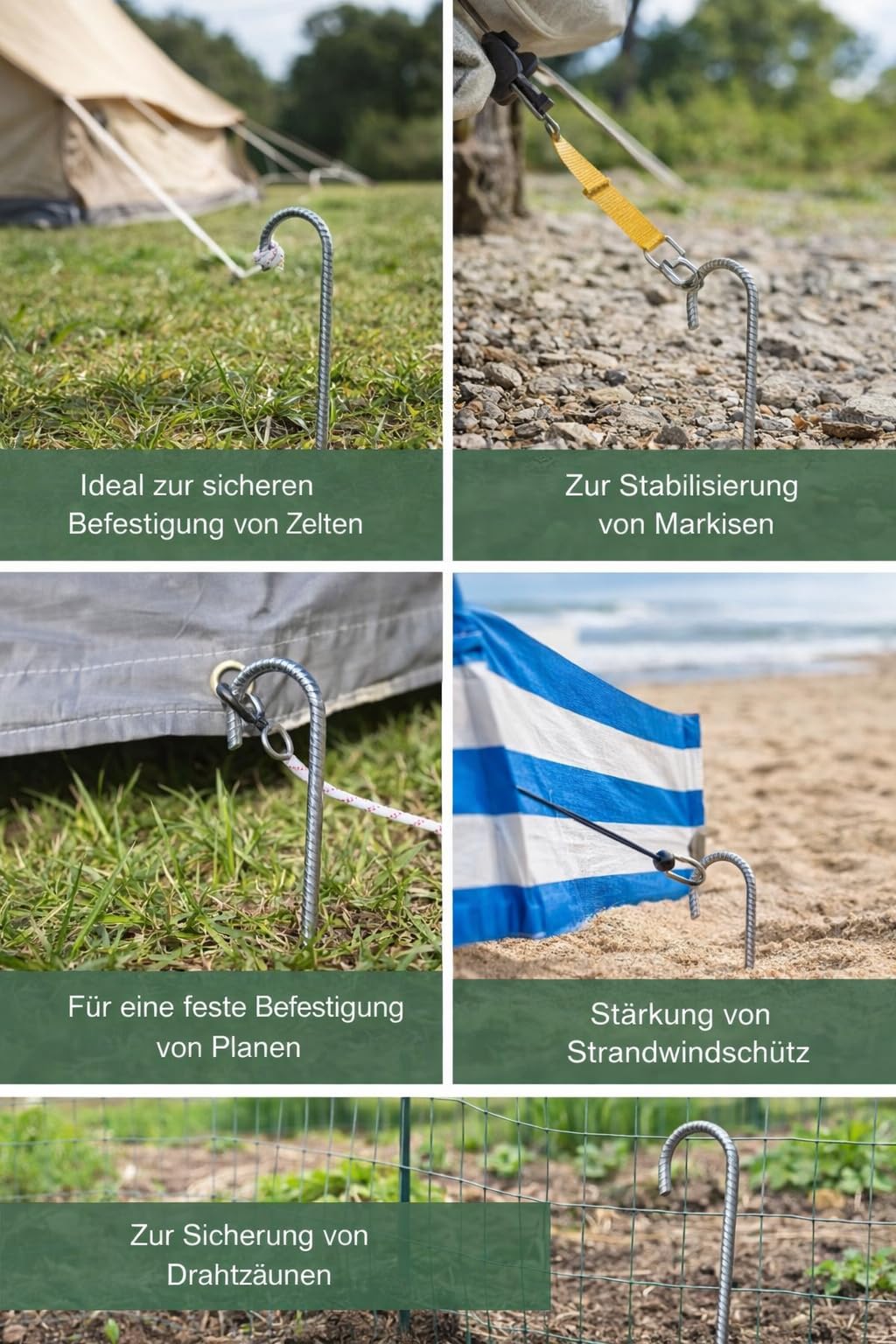 Sturm Lot de 24 piquets de tente 30 cm en acier pour tente, pavillon, trampoline | Maintien sûr même en cas de vent et sur sol solide