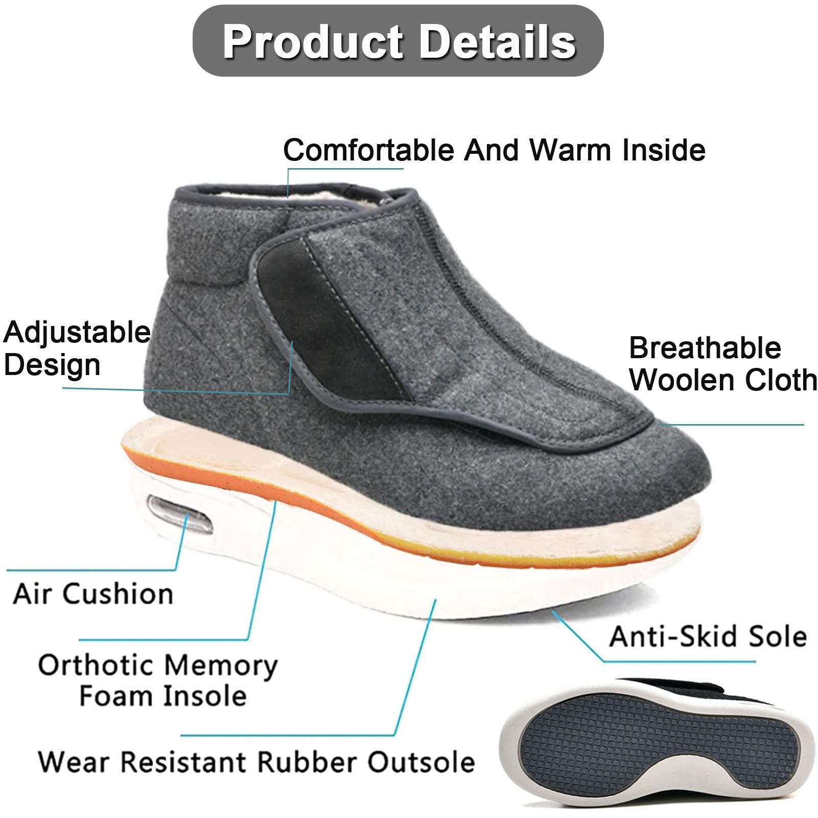Warm Diabetiker Winterschuhe Herren Damen Extra Weit Senioren Hausschuhe mit Klettverschluss Senioren Orthopädische Schuhe Boots für Geschwollene Füße Breite Füße