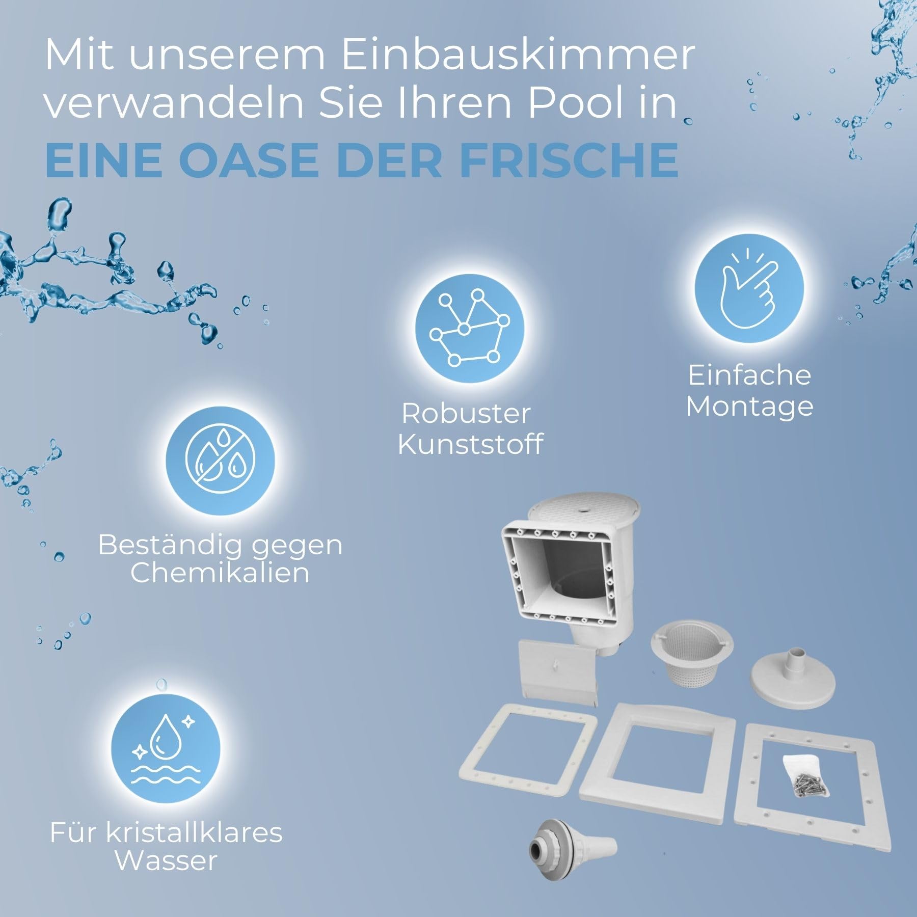Pool Einbauskimmer I Hochwertiges Skimmer Set für Fertigbecken & Aufstellbecken I Einbau-Skimmer Pool aus ABS Kunststoff I Skimmer Set Stahlwandpool für Rund- & Ovalformbecken