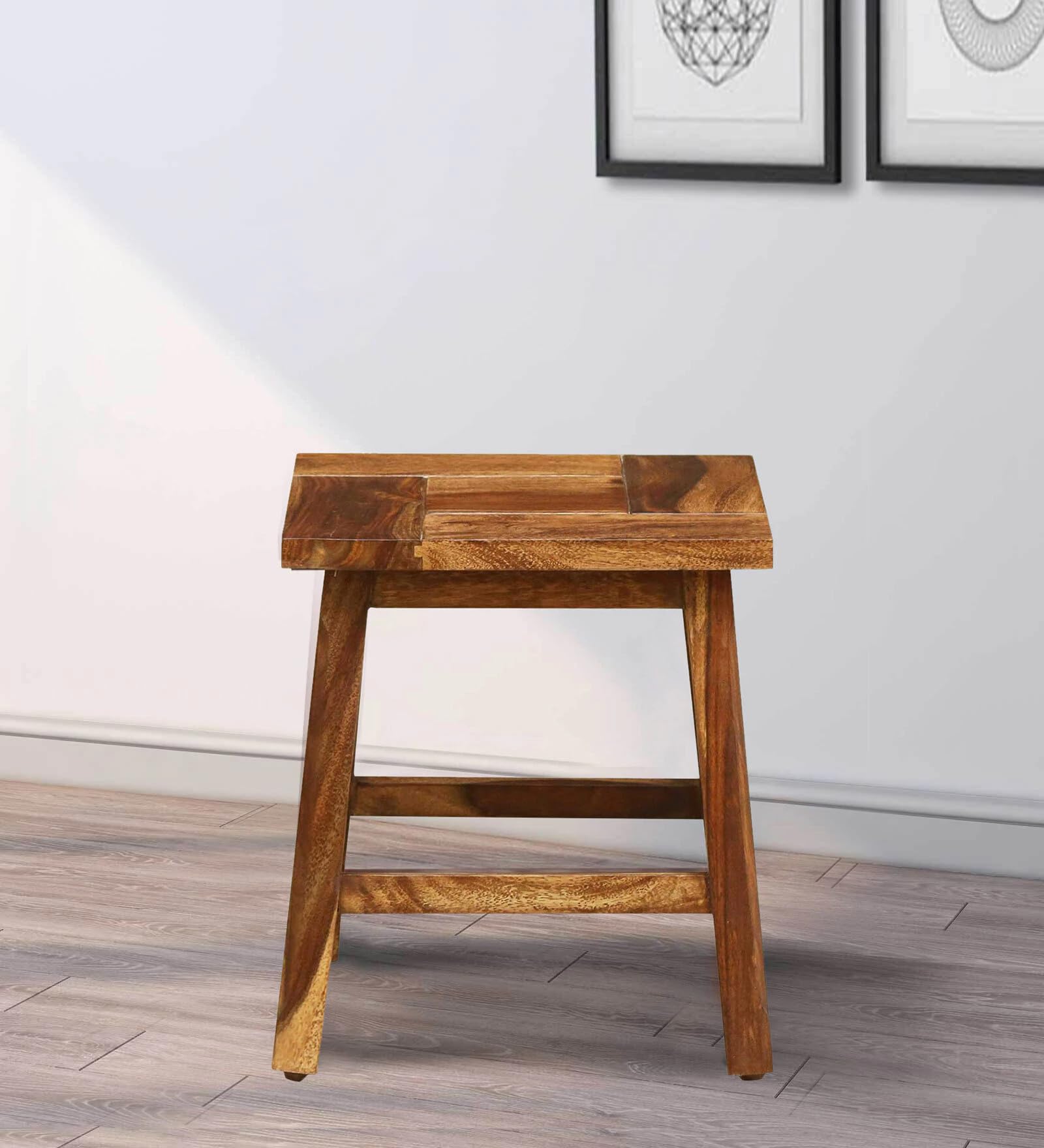 Solid Wood Stool 18 Inch, Handcrafted Square Sitting Stool for Living Room, Bedroom, Home Use, Natural Finish Wooden Seating Indoor Furniture Item-image-22