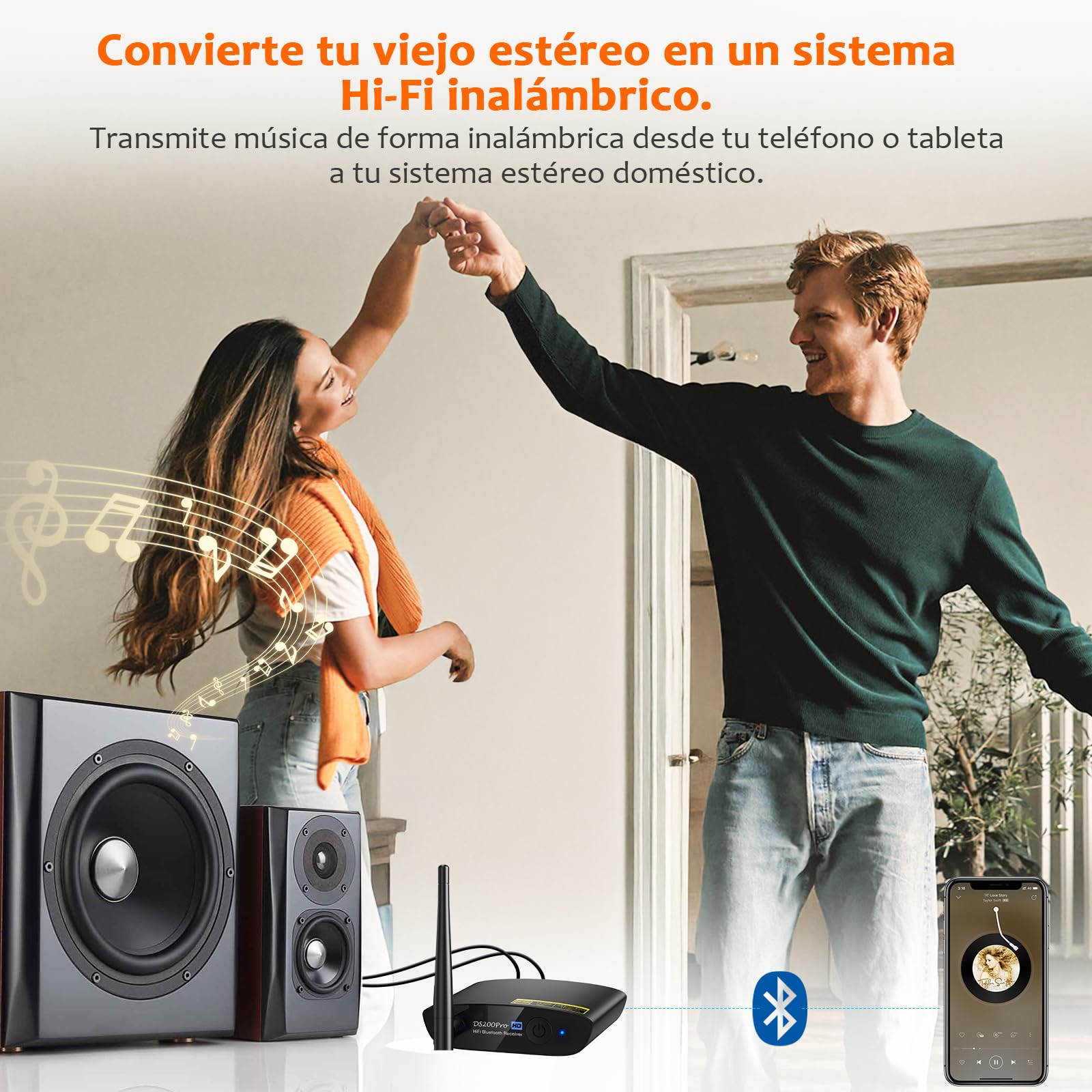 1Mii DS200Pro Receptor Bluetooth 5.3 HiFi para Estéreo, Adaptador Audio Bluetooth DAC de Audiófilo, Hi-Res, aptX HD, LDAC, Salida RCA/Opt para Home Cinema, Receptor AV o Amplificador