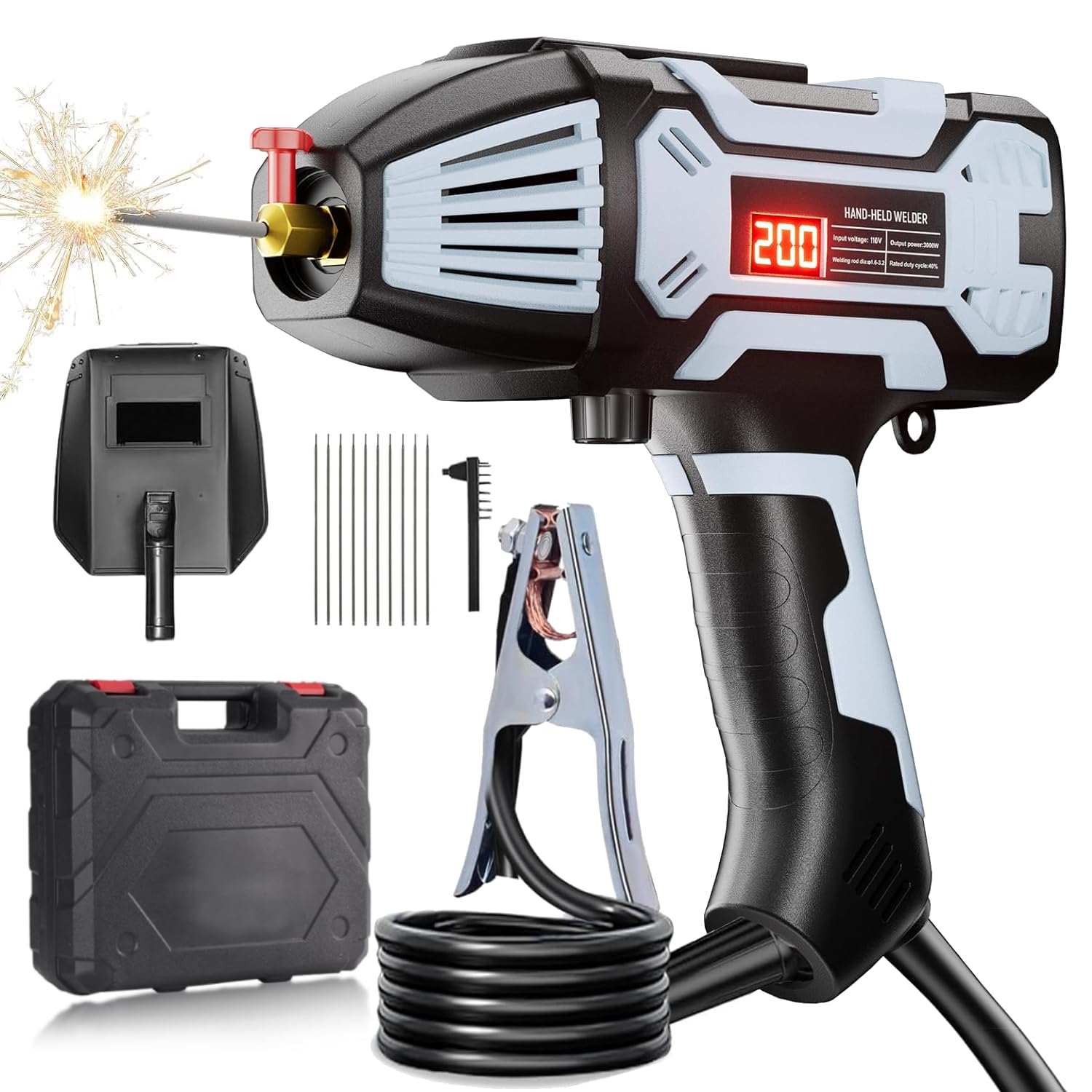 Uadme Portable Welding Machine Handheld, 220V ARC Welder Gun with IGBT Inverter, Variable Current Adjustment, Electric Welder Machine for 1/16"-1/8" (1.6-3.2mm) Wire Rods